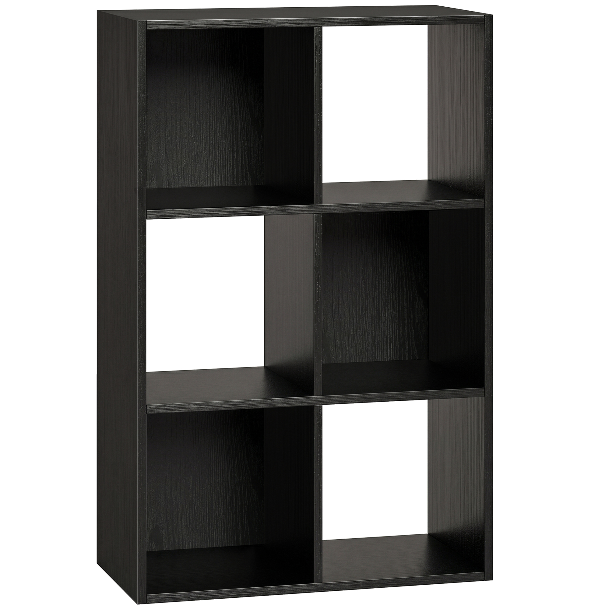 HOMCOM Industrial Style Storage Shelf, Bookcase, Bookshelf with 6 Compartments, for Living Room, Home Study, Black Wood Effect