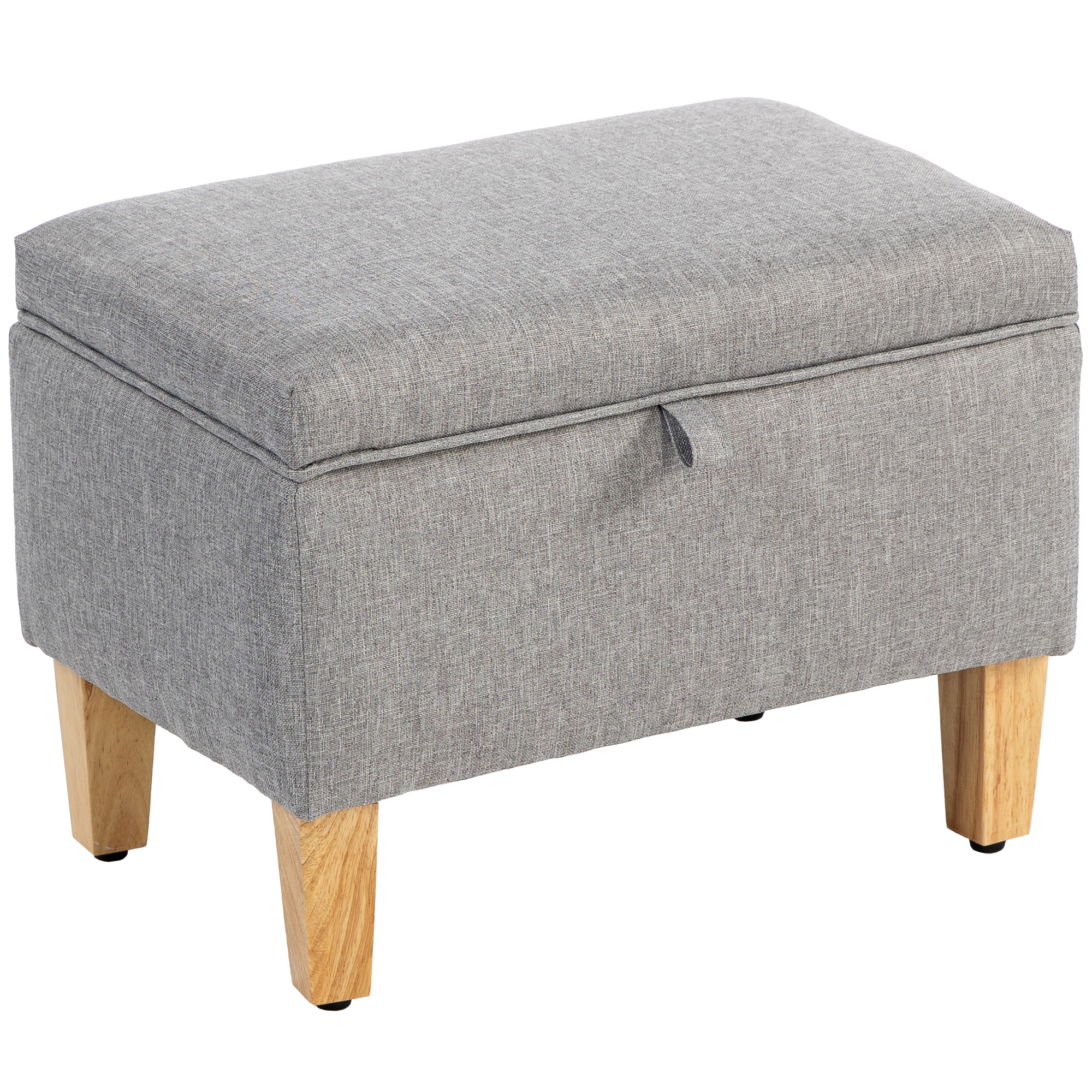 HOMCOM 16L Linen Storage Ottoman Padded Footstool with Rubberwood Legs for Storage Box, Bed End, Shoe Bench, Seating, Light Grey