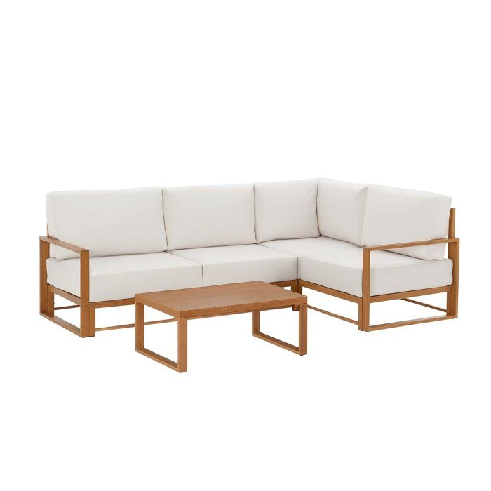 Salon de jardin canapé d'angle SANTA - Aluminium effet bois - 5 personnes - Ecru