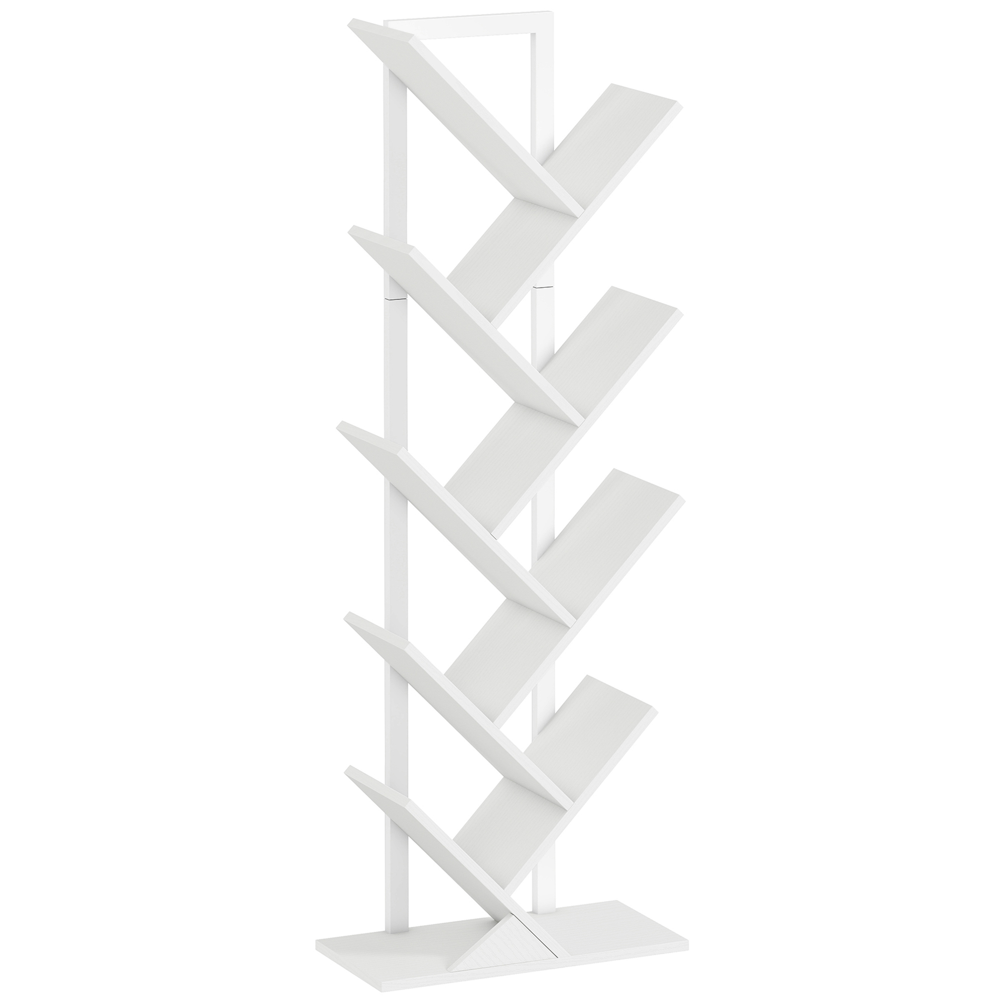 HOMCOM 9-Tier Tree Bookshelf, Industrial Free Standing Bookcase with Steel Frame, Display Storage White