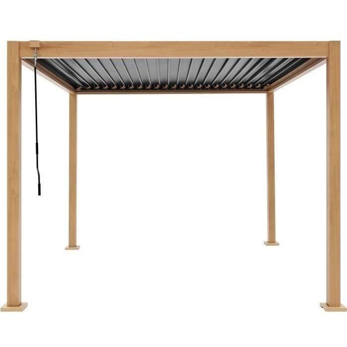 Pergola bioclimatique GAYA - Structure en aluminium et en acier - l300 x P300 x H240 cm - Aspect Bois