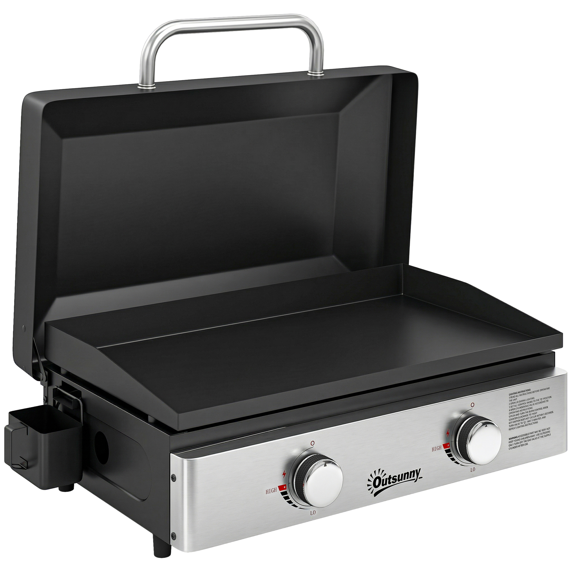 Outsunny 2 Burner Grill Griddle, Portable Gas Plancha, 6 kW, Tabletop Gas BBQ with Grease Cup for Camping Picnic Patios, Black