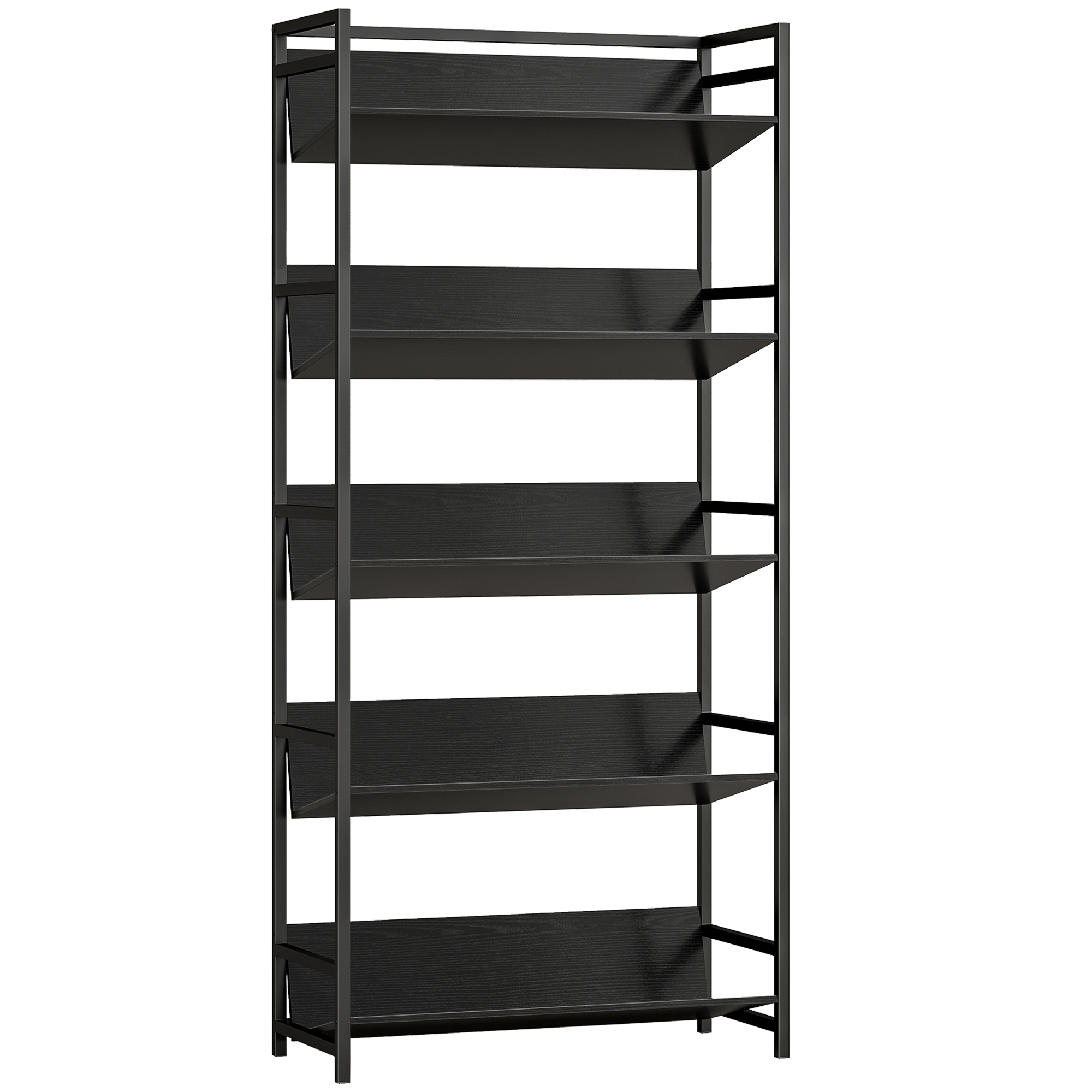 HOMCOM Bookshelf 5-Tier Metal Frame Room Divider Bookcase Storage Shelves for Living Room Black