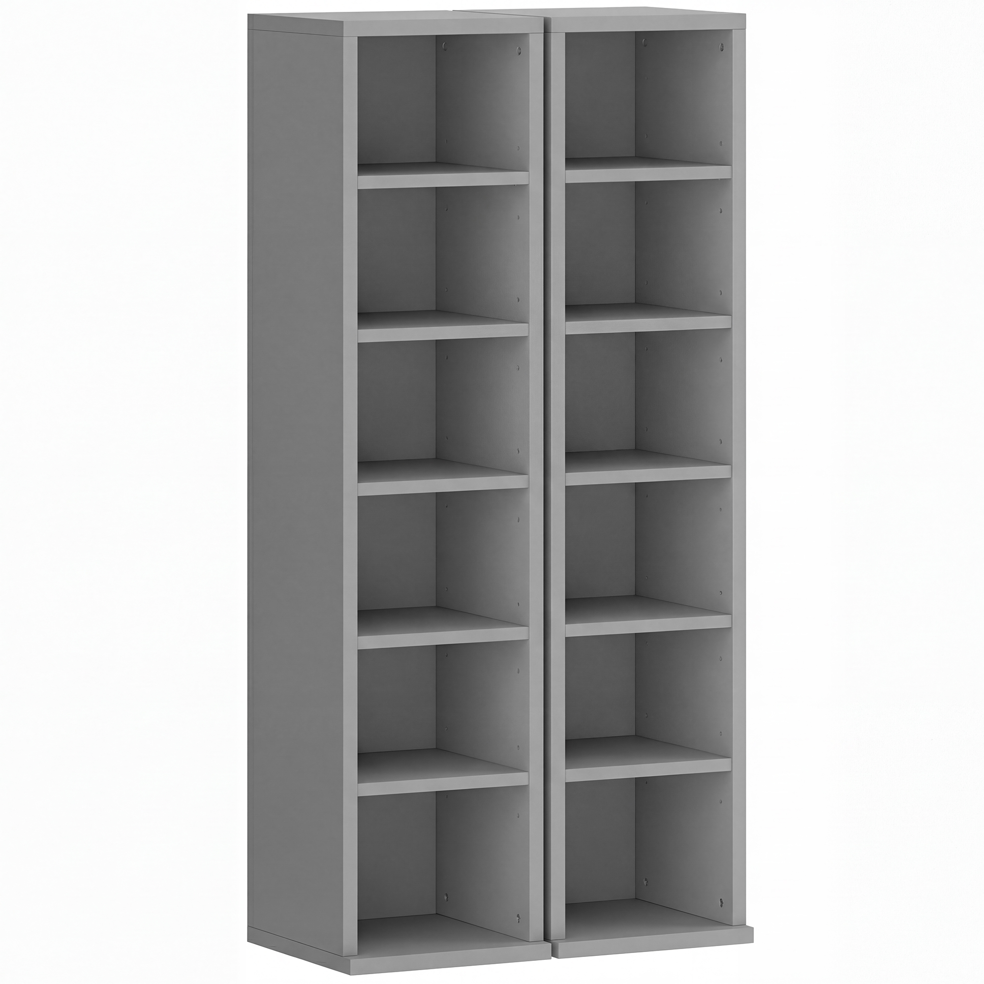 HOMCOM Set of 2 CD Media Display Shelf Unit Tower Rack with Adjustable Shelves, Light Grey