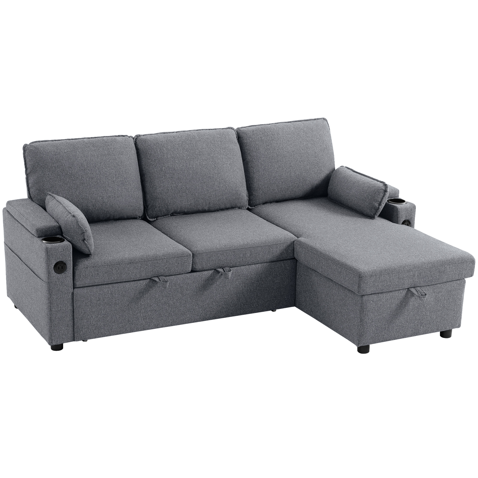 HOMCOM Corner Sofa Bed, L Shaped Sleeper Sectional Sofa with Reversible Storage Chaise, Grey
