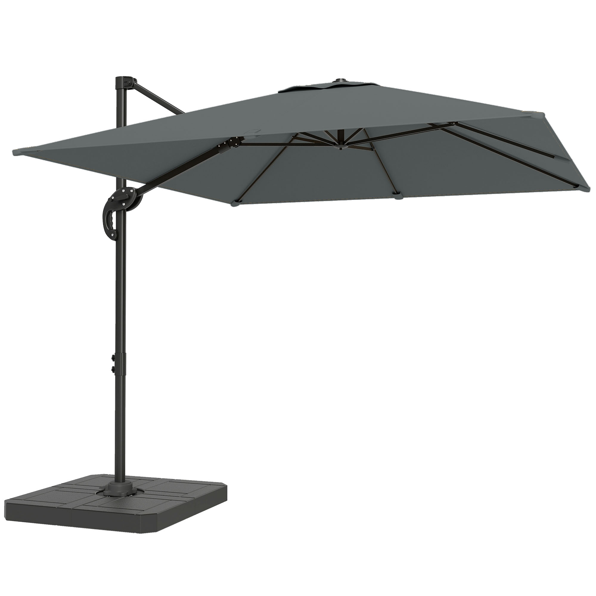 Outsunny Aluminiowy parasol ogrodowy Ø244cm z korbą, stojakiem, wodoodporny, obrotowy 360°, ciemnoszary | Aosom PL