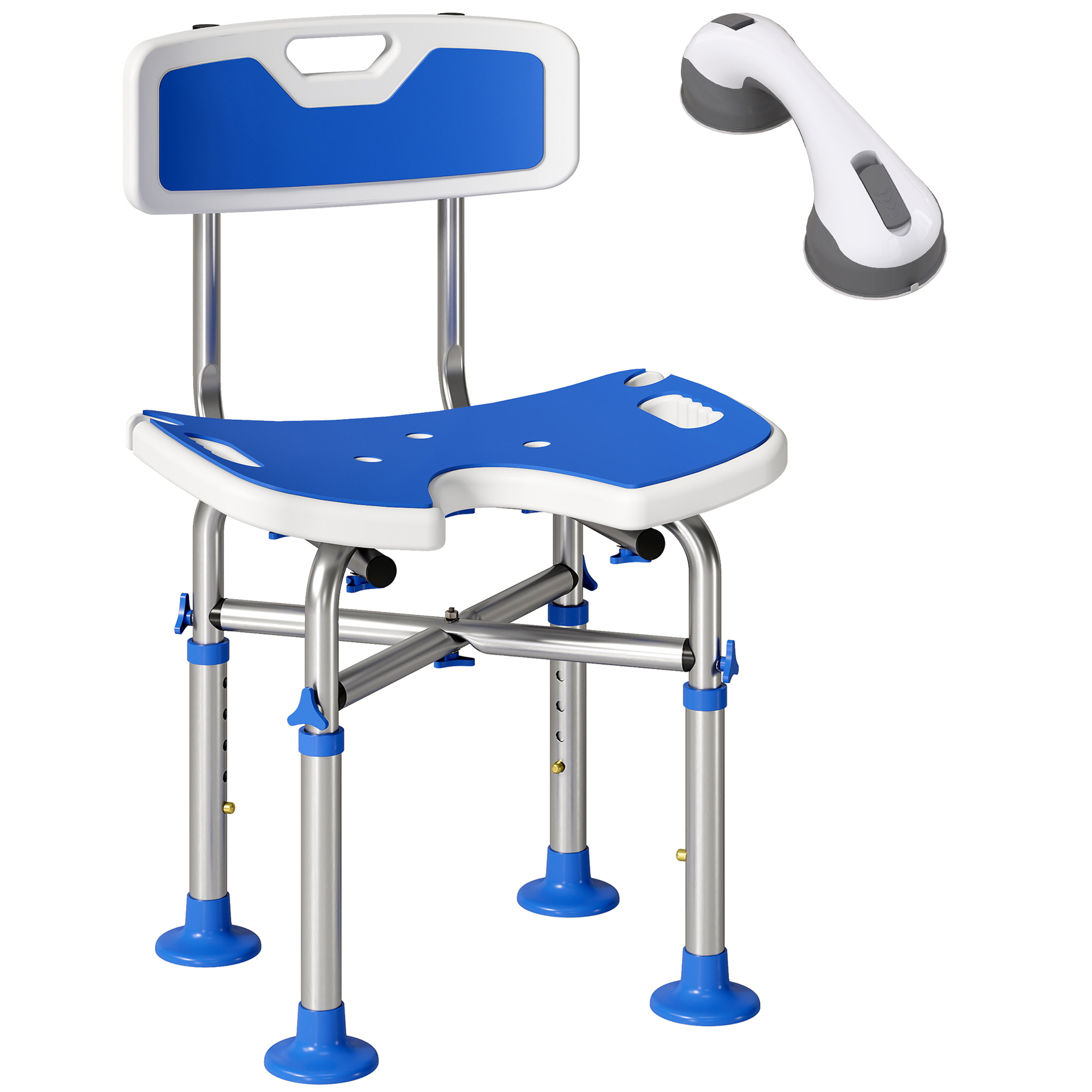 HOMCOM Shower Chair with U-Shaped Cutout, Height Adjustable Bath Bench, Padded Shower Stool for Elderly, Senior, Disabled, Blue