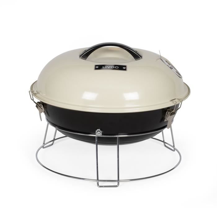 Barbecue a charbon portable - LIVOO - DOC301 - ø34 cm - Grille chromé - Hauteur 18 cm - Poignées - Loquets de sécurité