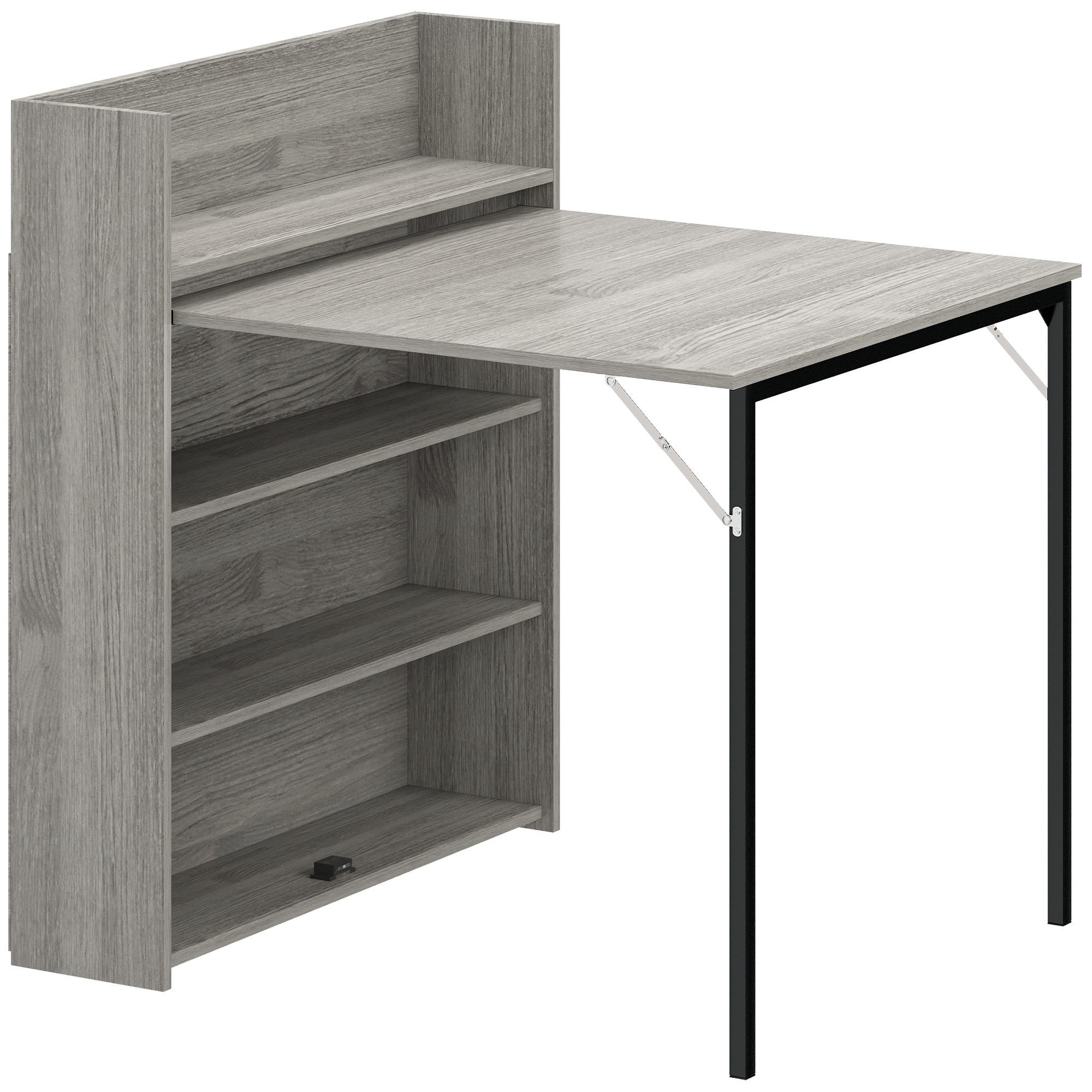 HOMCOM Kitchen Table, Folding Dining Table, with 4-Tier Shelves, Modern Drop-Leaf Table, Grey Wood Effect