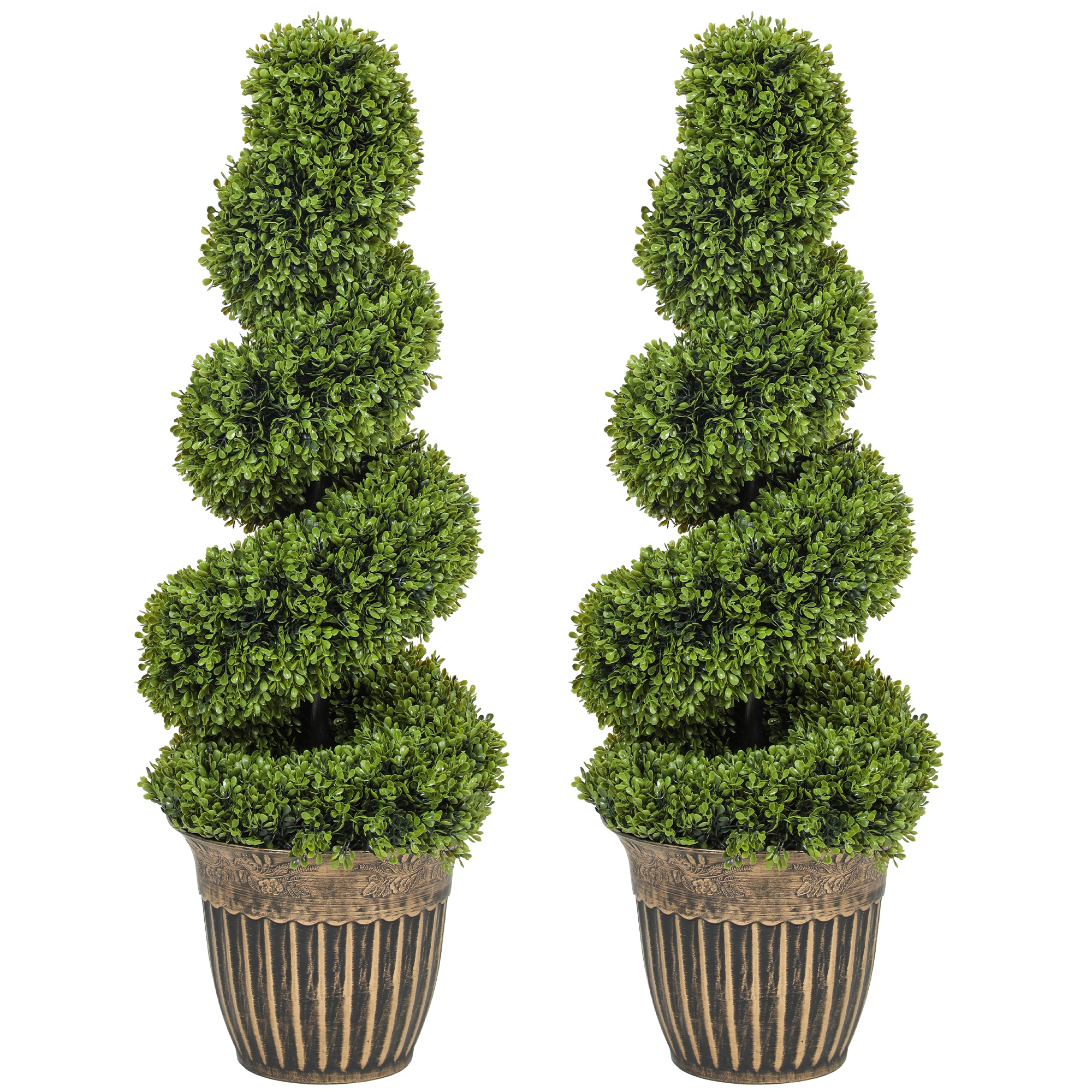 HOMCOM Set of 2 Artificial Plants, Topiary Spiral Boxwood Trees with Pot, for Home Indoor Outdoor Decor, 90cm