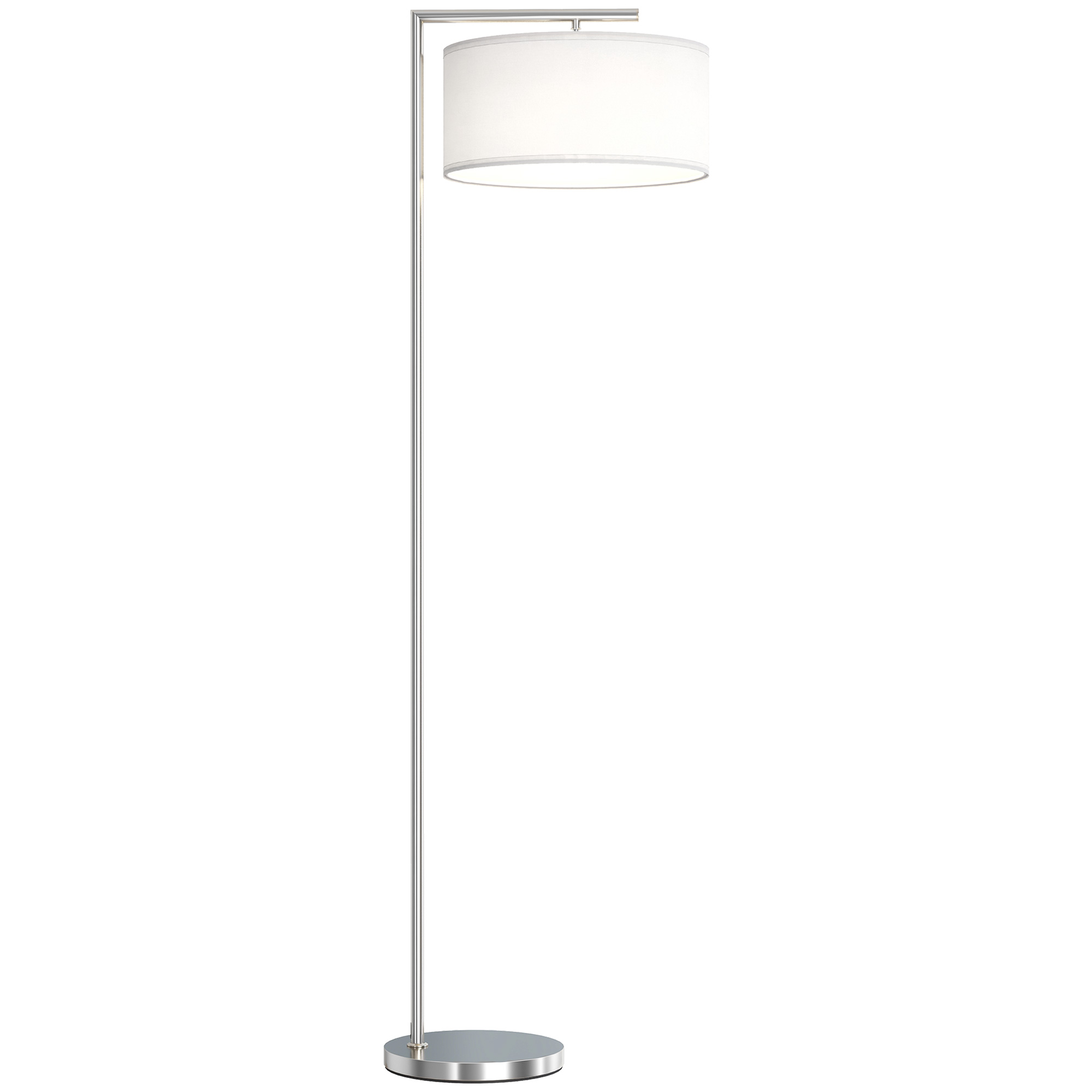 HOMCOM Floor Lamp, Modern Standing Lamp with Linen Lampshade, Round Base for Living Room, Bedroom, Dining Room, 153cm, Silver Tone