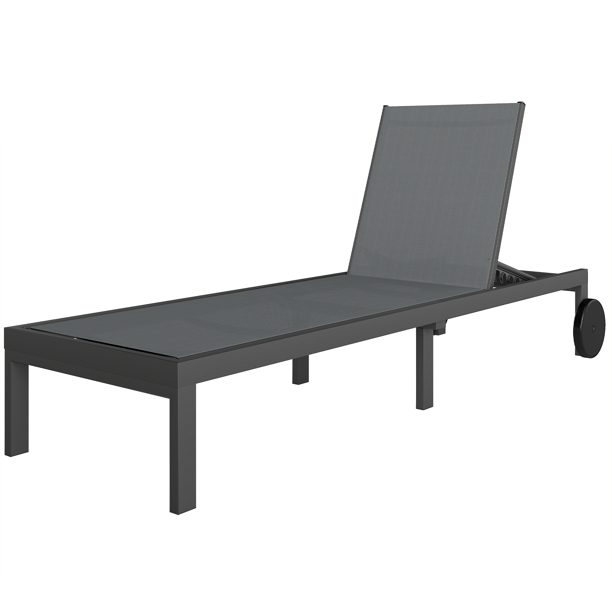 Outsunny Tumbona transpirable para jardín con respaldo regulable 6 posiciones, ruedas, armazón de aluminio