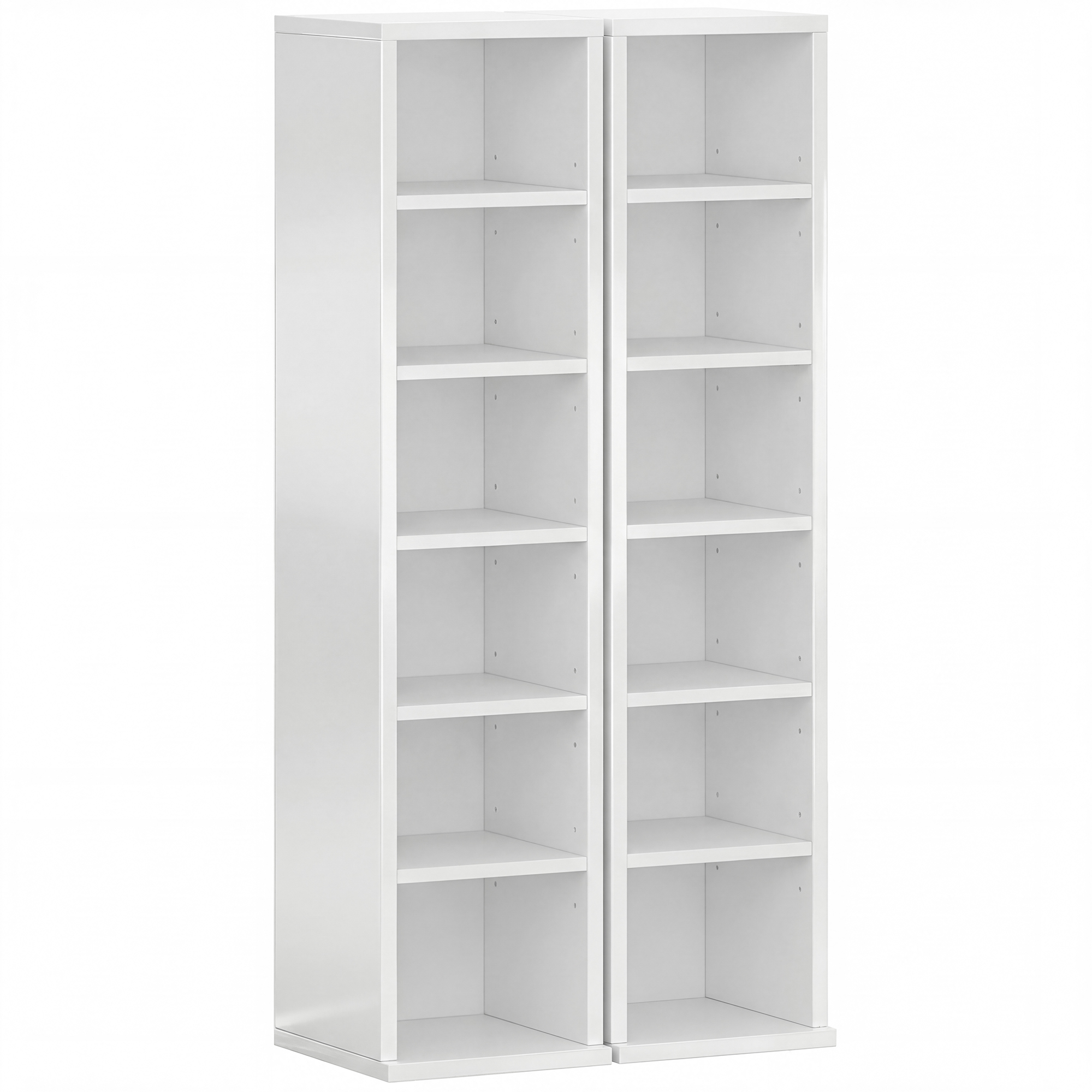 HOMCOM Set of 2 CD Media Display Shelf Unit Tower Rack with Adjustable Shelves, High Gloss White