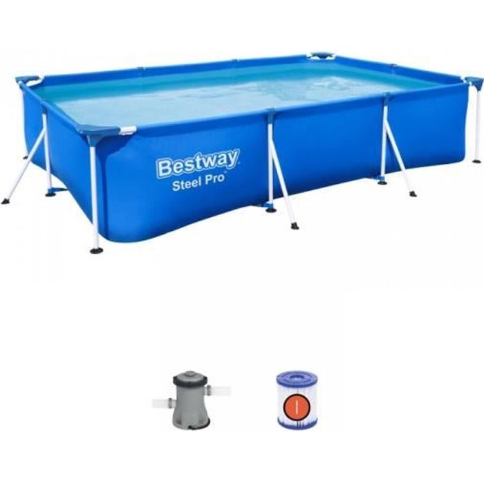 Kit Piscine hors sol tubulaire BESTWAY - Steel Pro - 300 x 201 x 66 cm - Rectangulaire (filtre a cartouche et cartouche)