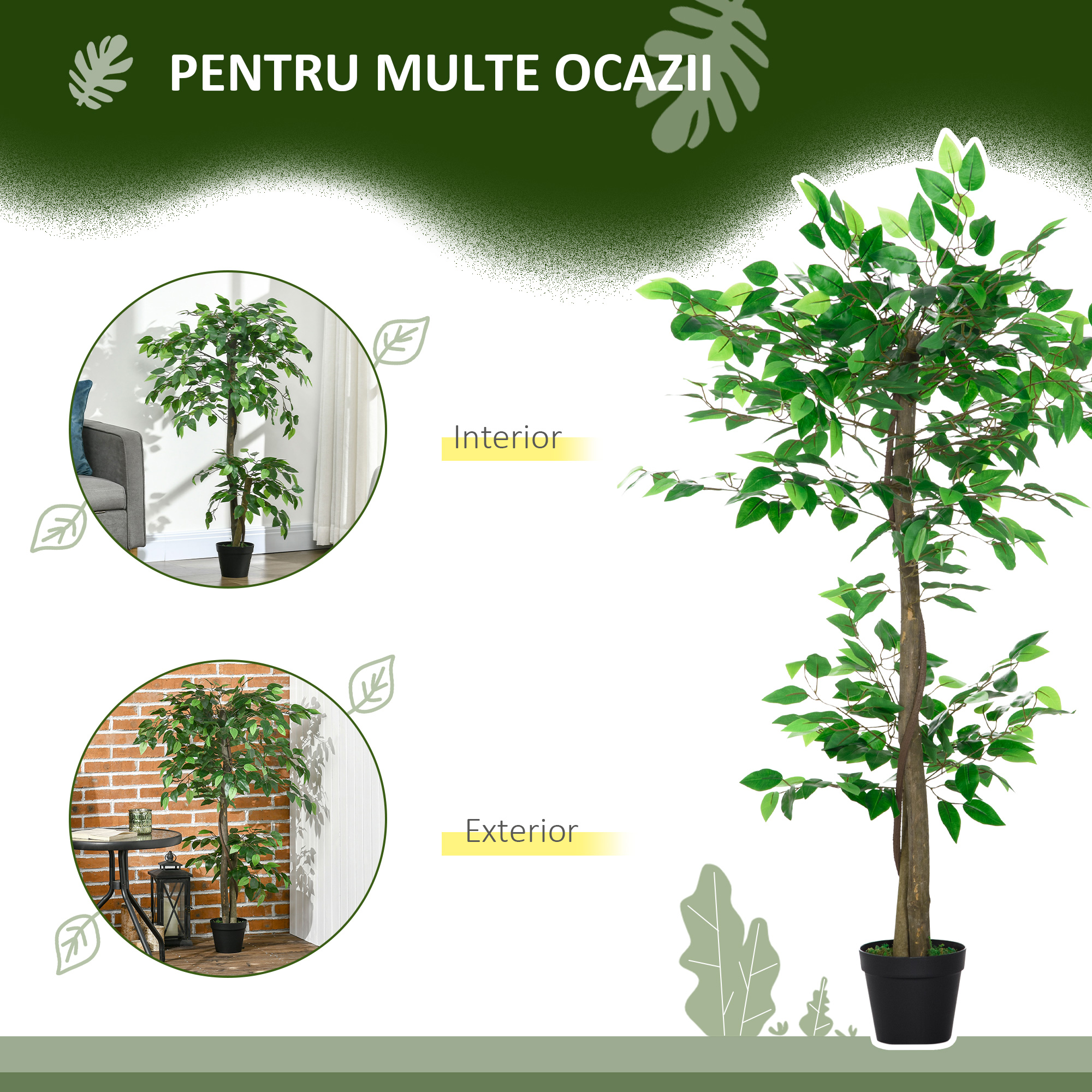 Planta Artificiala  Arbore de Ceai cu 546 de Frunze Realistice si Ghiveci din Ciment 120 cm Verde [3]