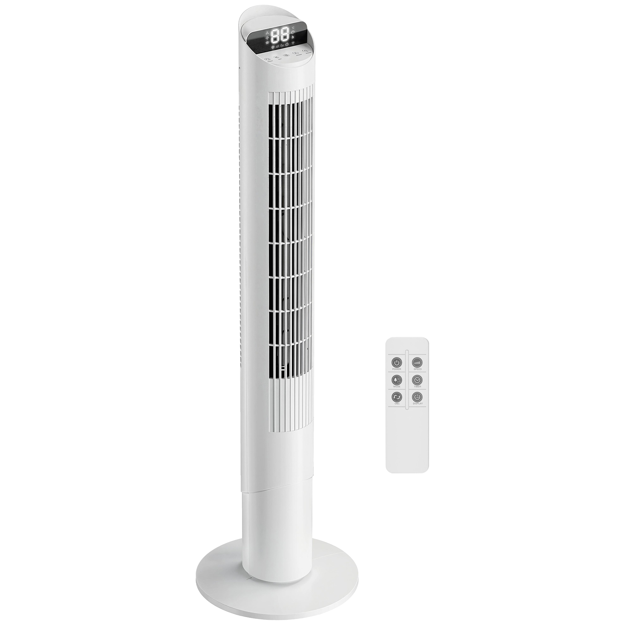 HOMCOM Tower Fan with WiFi App Control Standing Floor Cooling Fan Remote Control 101.8 cm White