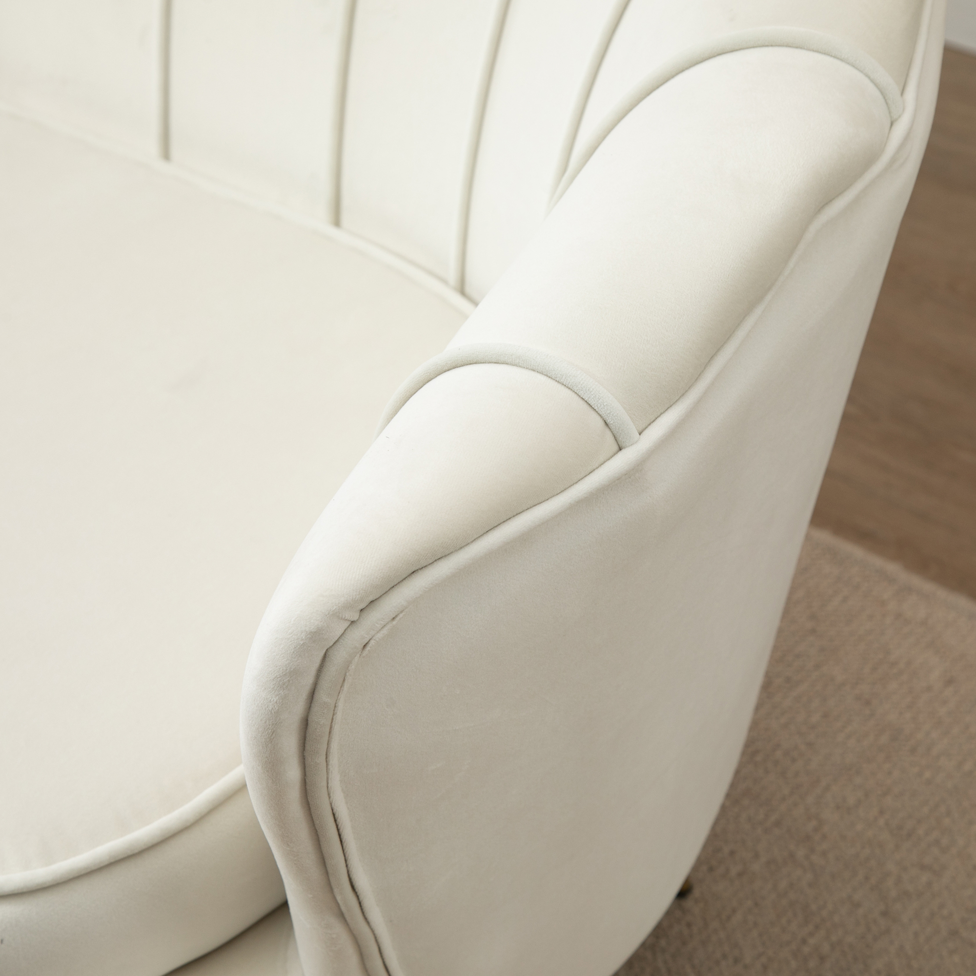  Canapea Vintage 130×77×77 cm - 2 Locuri, Catifea Crem, Stil Chic [8]