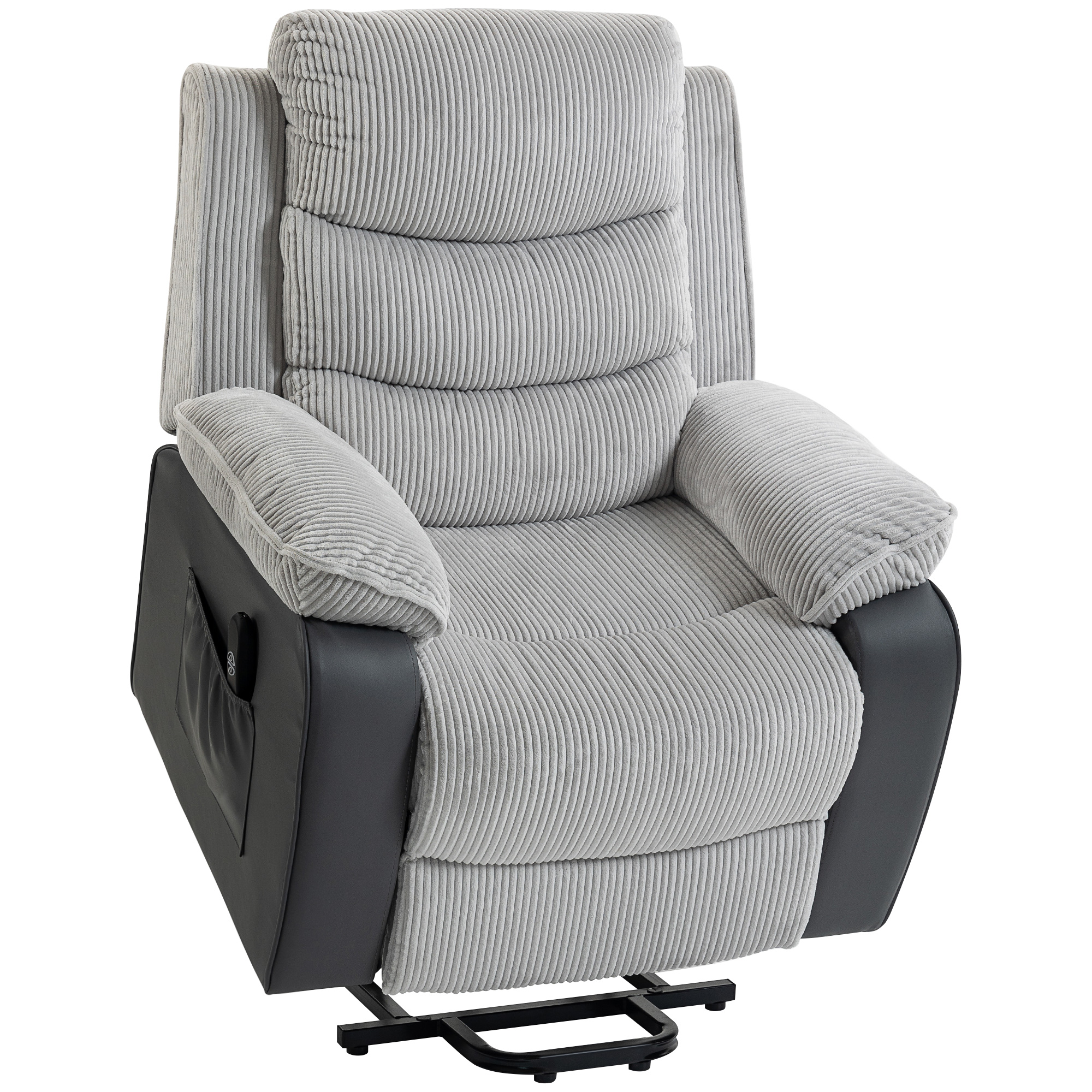 HOMCOM Overstuffed Corduroy Electric Lift Recliner Chair - Light Grey