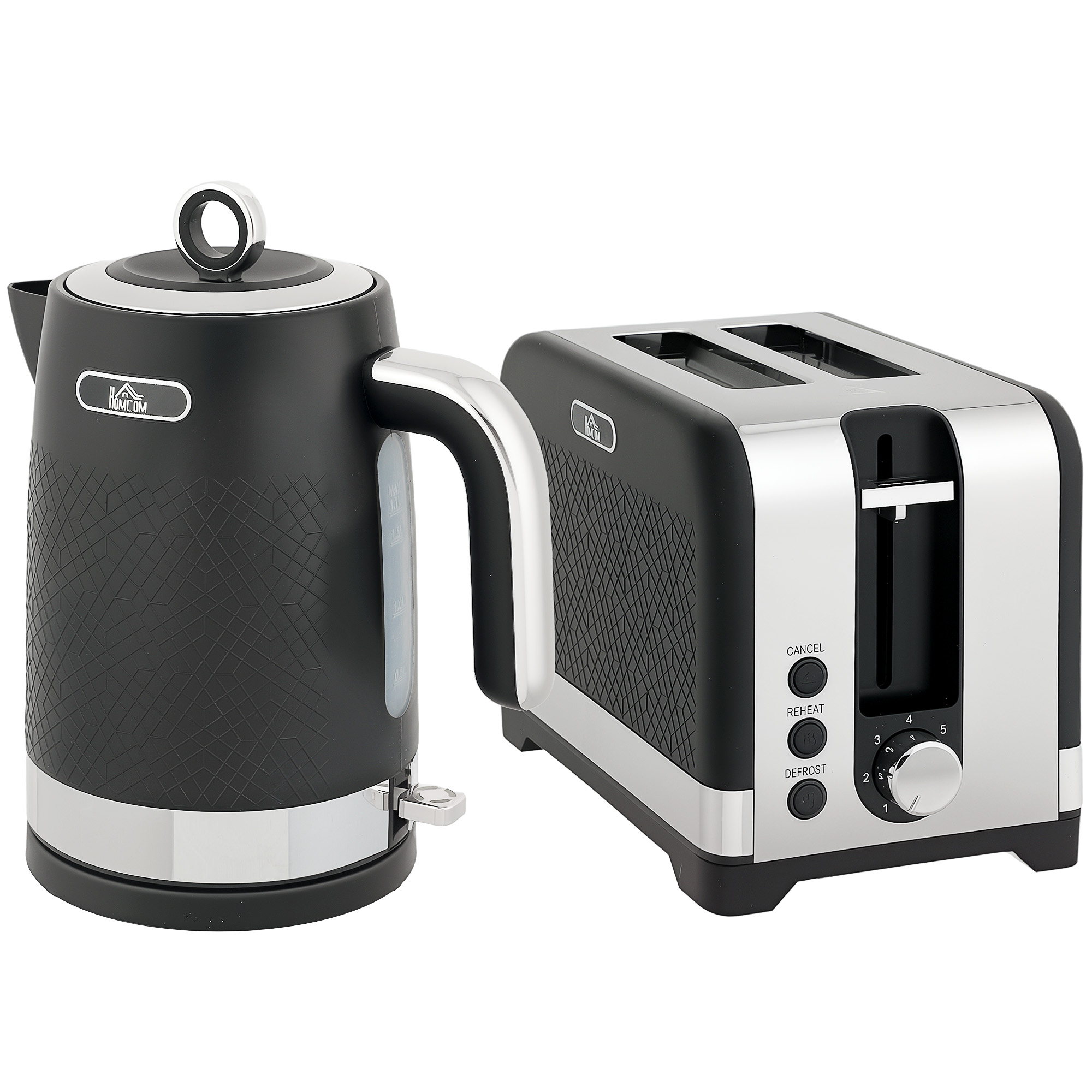 HOMCOM Sleek Textured Kettle and Toaster Set - Black