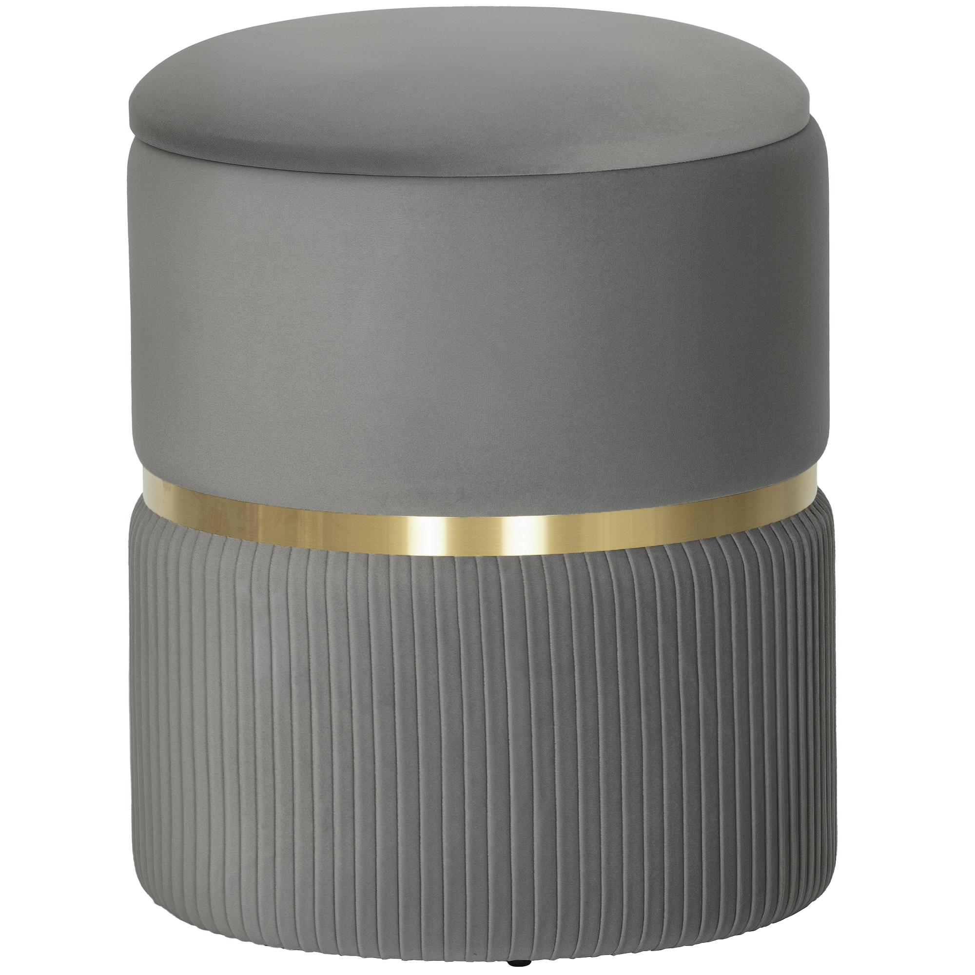 HOMCOM Velvet-feel Round Ottoman Stool, Storage Pouffe, Padded Seat, Hidden Compartment, Grey