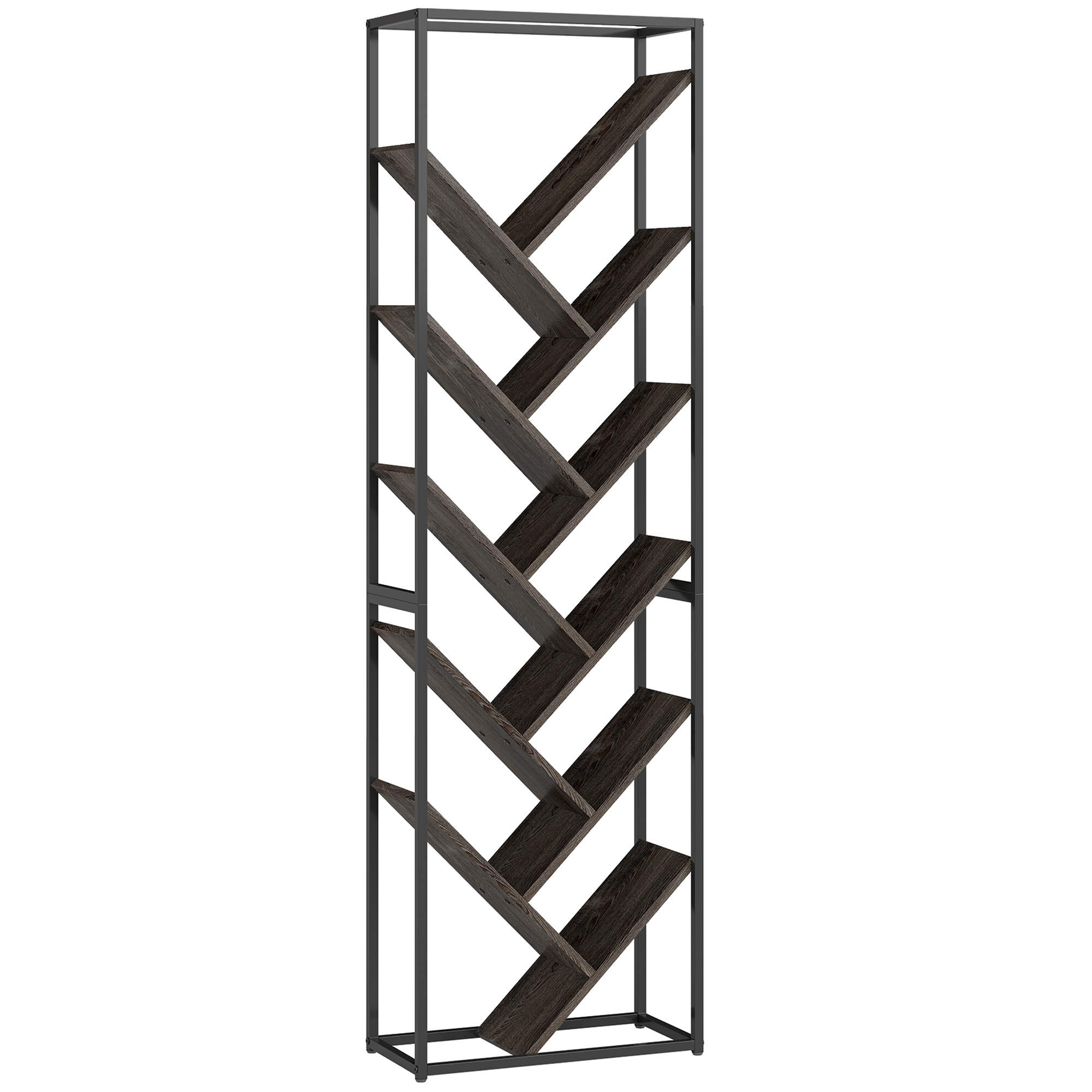 HOMCOM 10 Shelf Industrial-Style Bookshelf - Black/Grey