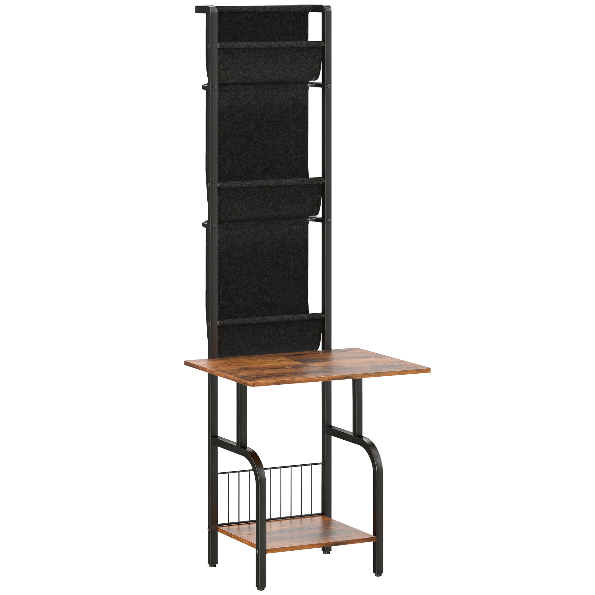 HOMCOM Vinyl Record Player Stand Record Storage with Player Stand Oxford Fabric Pockets Bottom Shelf Rustic Brown and Black