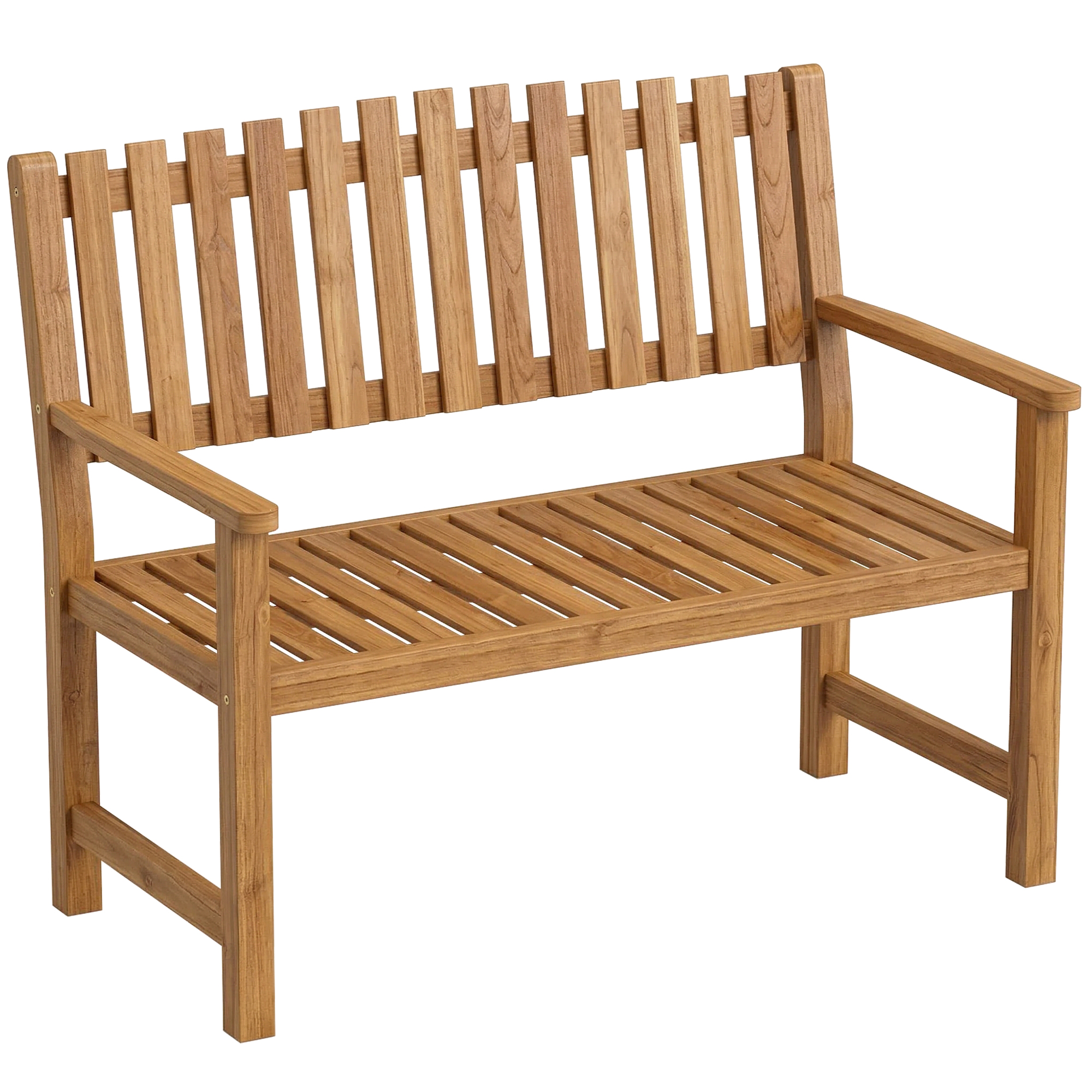 Outsunny Ławka ogrodowa 2-osobowa, odporna na warunki atmosferyczne, drewniana ławka z lamelowym designem i podłokietnikami, do 320 kg, 112 x 64 x 92 
