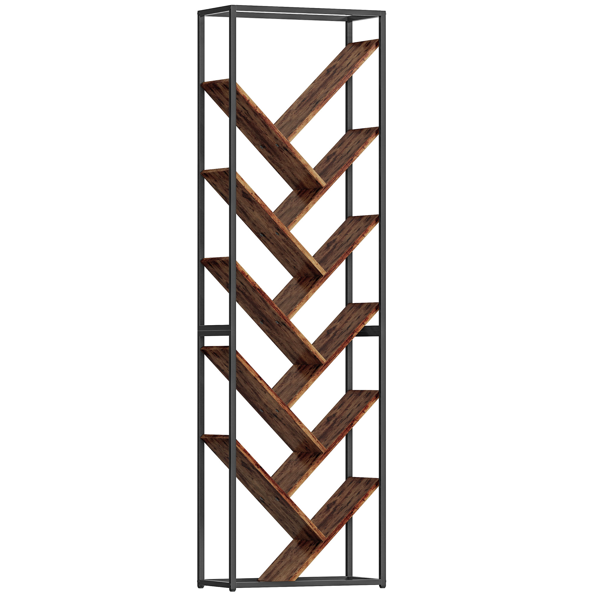 HOMCOM 10 Shelf Industrial-Style Bookshelf - Black/Brown