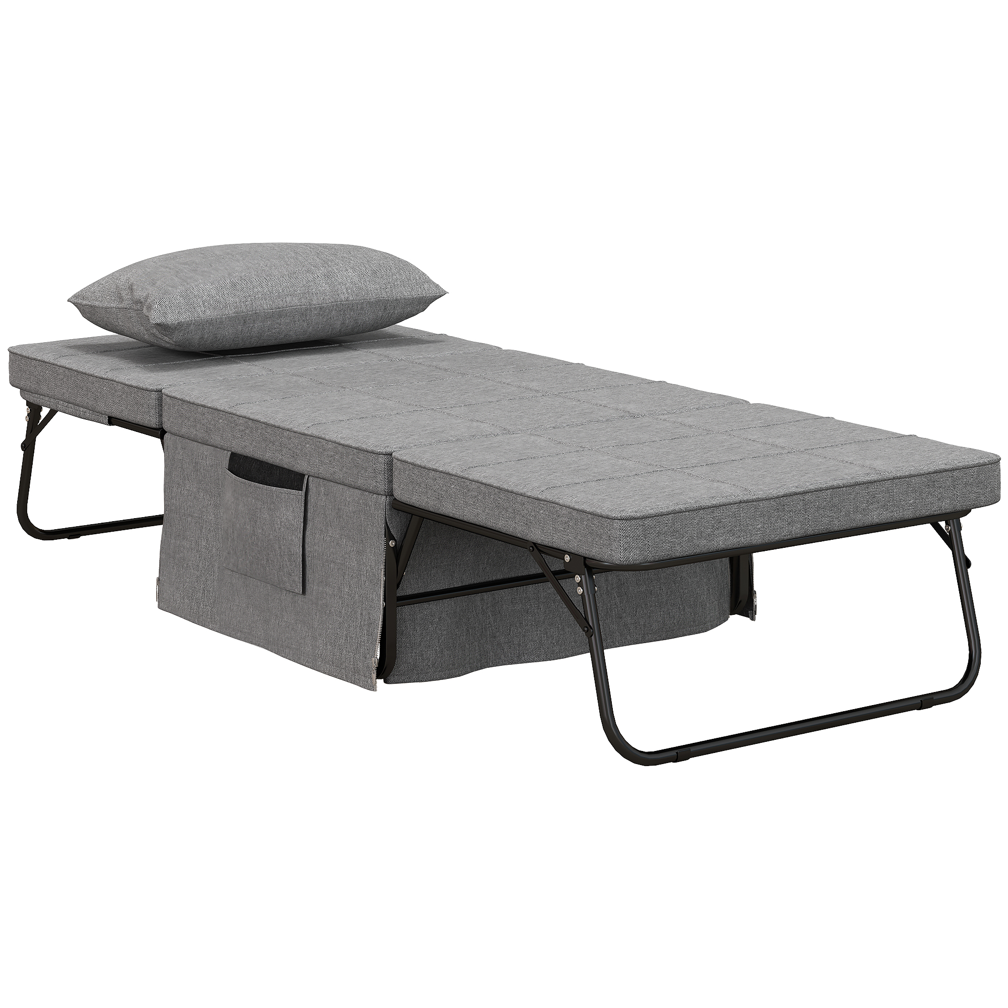 HOMCOM Sofá Cama 4 em 1 Estofado em Linho com Encosto Ajustável em 5 Níveis e Almofada Acolchoada 75x80x74 cm Cinza Aosom Portugal