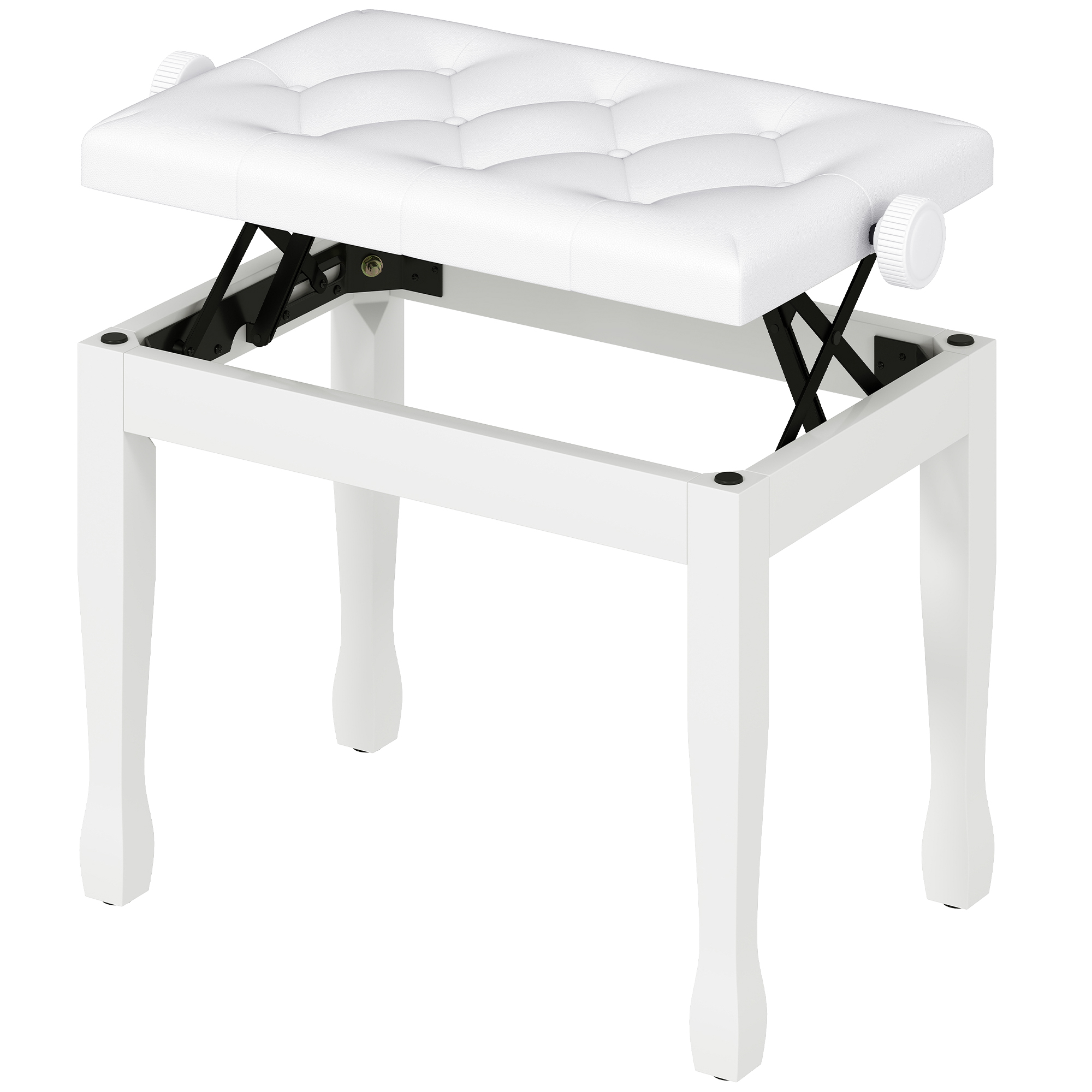 HOMCOM Banc de piano, banc de clavier réglable en hauteur en bois massif, siège rembourré, 64 x 35 x 45-55 cm, blanc