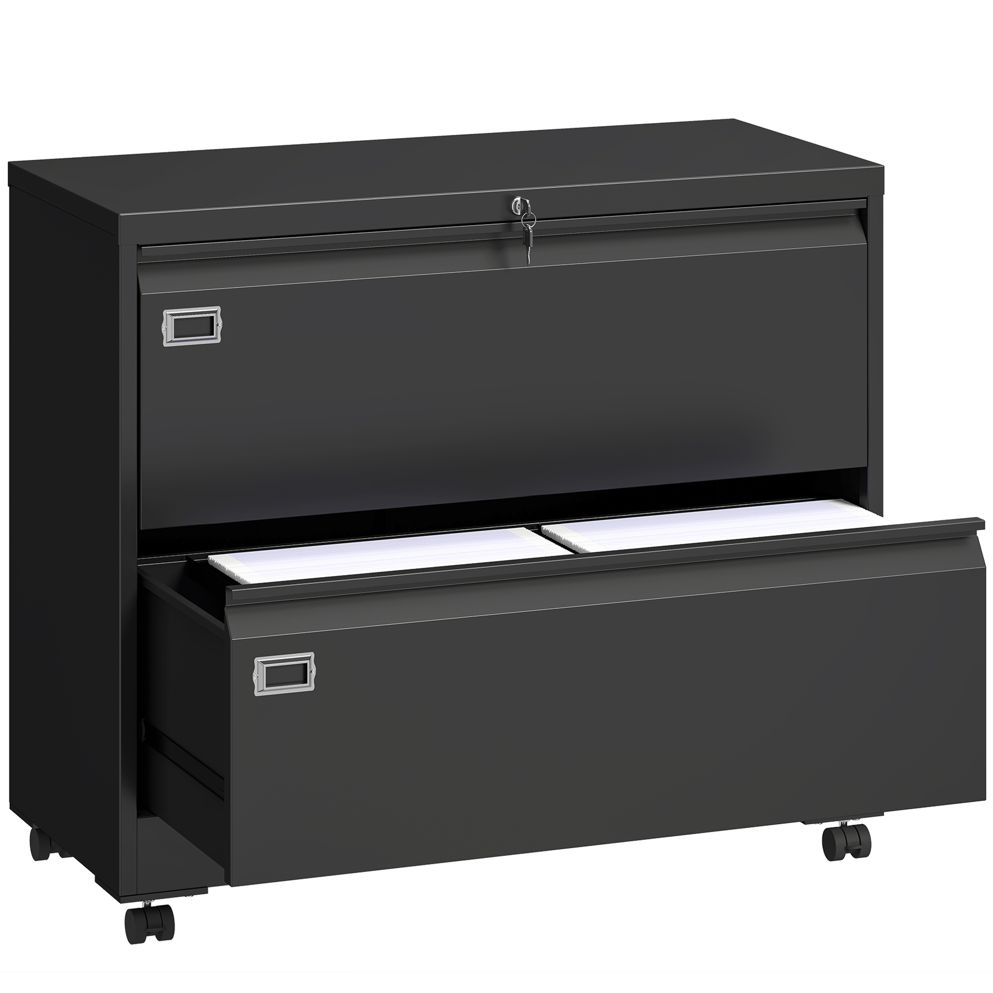 HOMCOM Szafka na dokumenty z 2 szufladami, zamykana, z regulowanym systemem zawieszek na teczki, 90 x 40 x 77,4 cm, czarna | Aosom PL