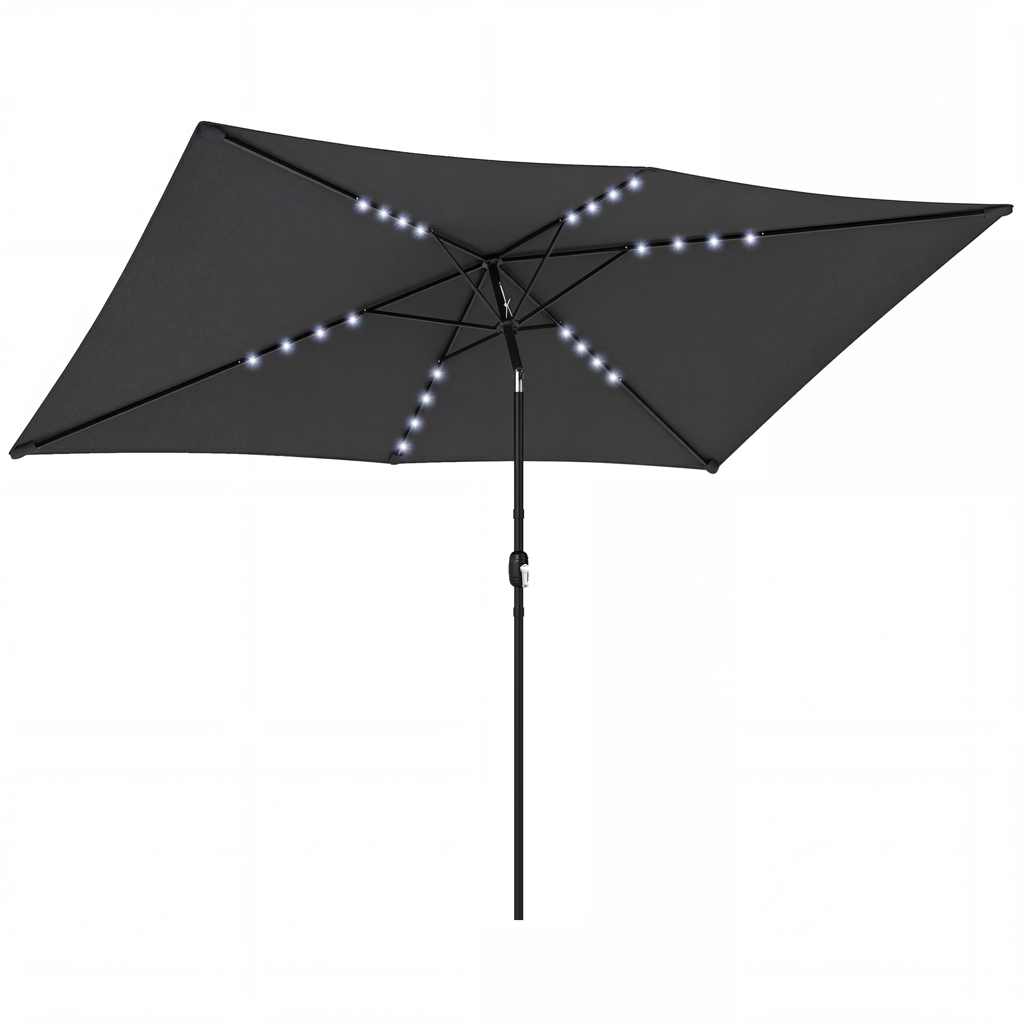 Outsunny 3 x 2 m Garden Parasol Umbrella with LED Solar Light, Parasol Cover, Outdoor Market Patio Umbrella, Black