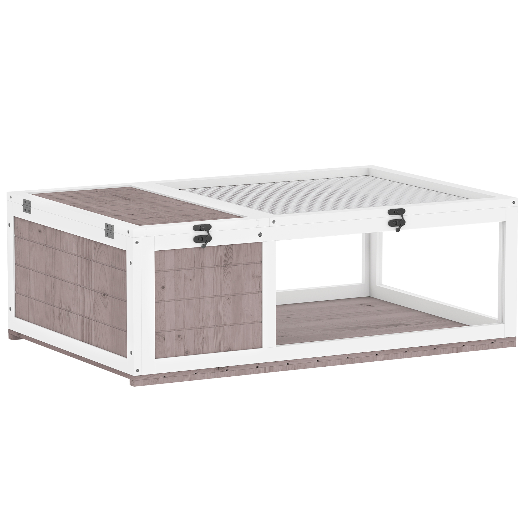 Comparer les prix de PawHut Maison enclos cage habitat pour petit animal tortues avec 2 espaces 91 x 60,5 x 32 cm bois massif marron clair