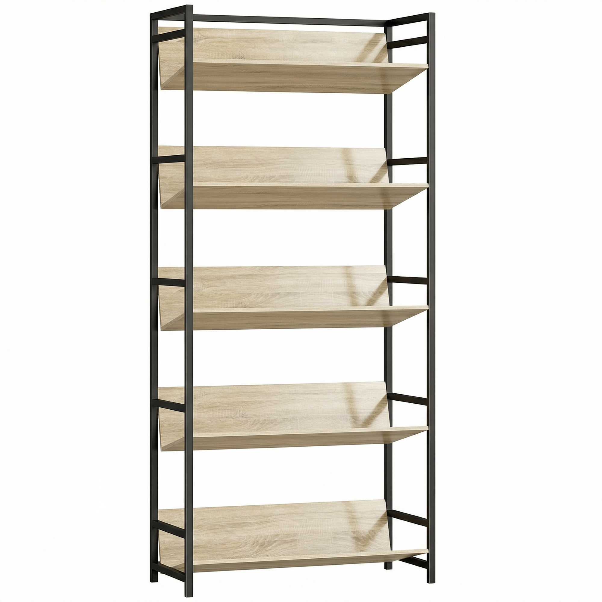 HOMCOM Bookshelf 5-Tier Metal Frame Room Divider Bookcase Storage Shelves for Living Room Oak