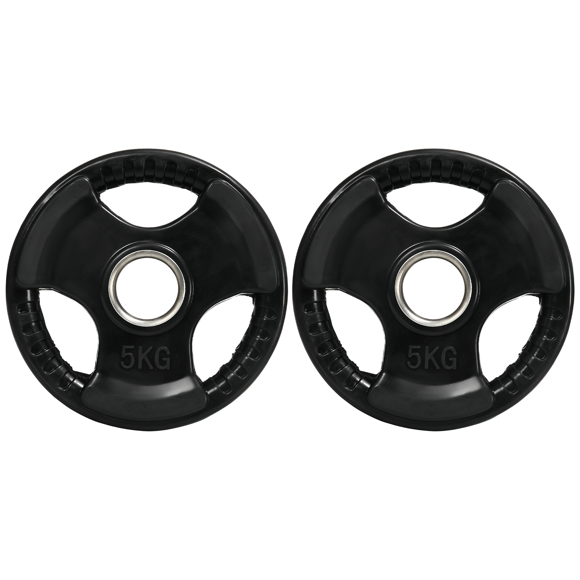 SPORTNOW Disques de poids, plaques de poids 2 x 5 kg, à trois poignées avec trous de Ø 50 mm, couverture en caoutchouc, noir