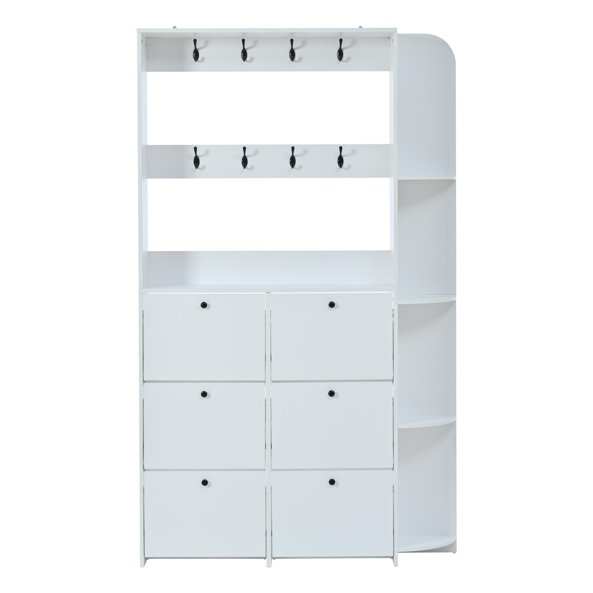 PD1 Appendiabiti multifunzionale, armadio 3-in-1 per scarpe e guardaroba, scomparti pieghevoli per scarpe e ripiani, 120x24x200 cm, Bianco