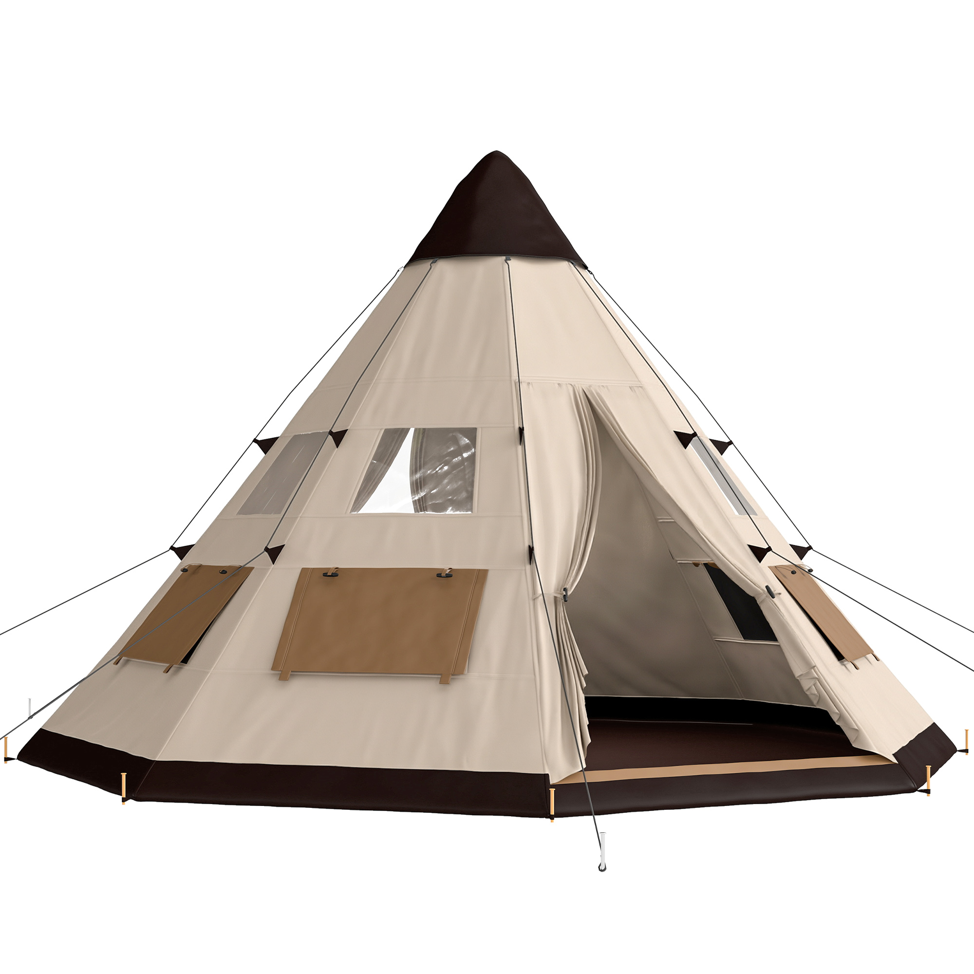 Outsunny 6 Men Tipi Tent with Carry Bag - Khaki