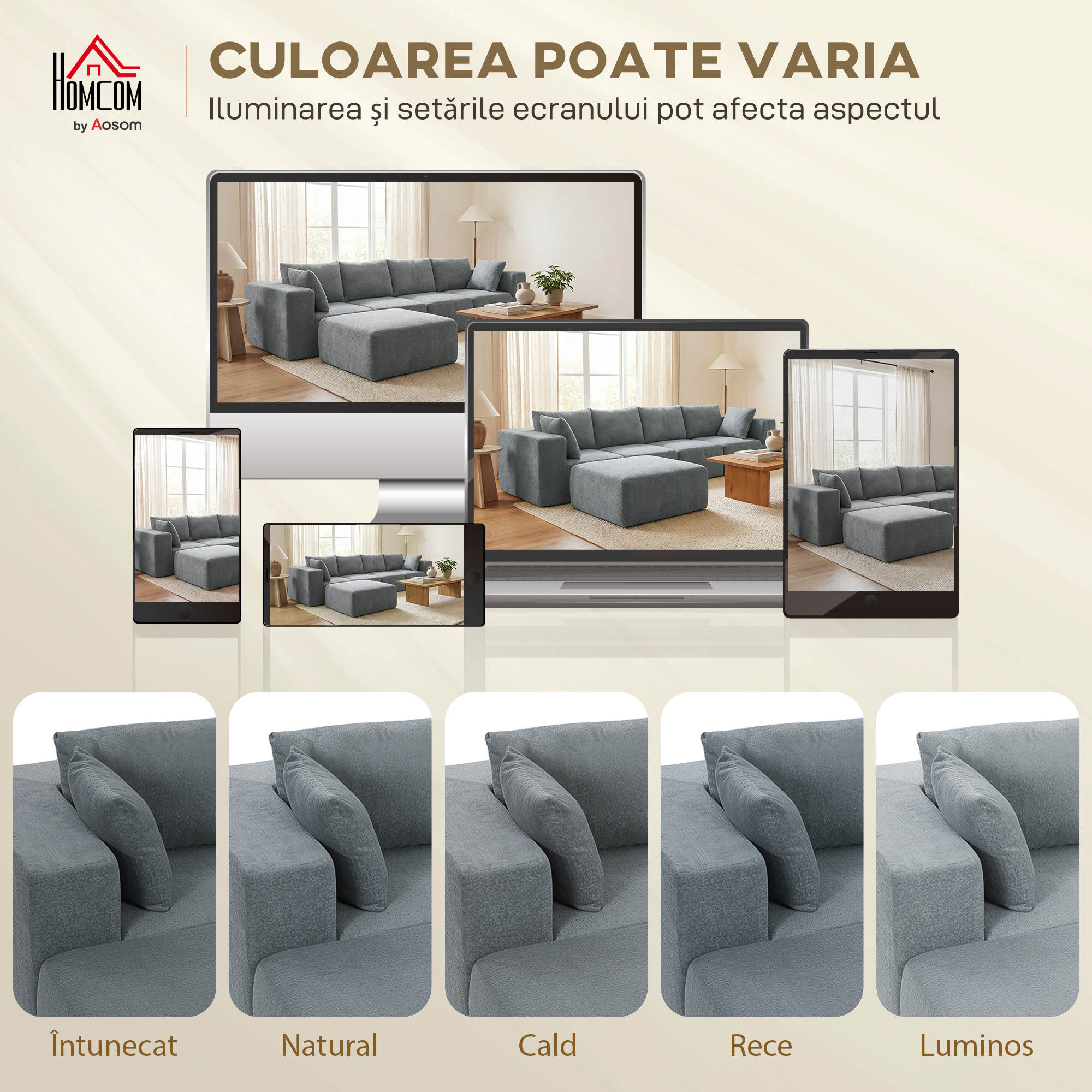  Coltar Modular 4 Locuri Fara Structura, sezut Spatios si Adanc, Coltar Componibil in Forma de U cu 2 Tabureti, Brate Largi si Perne, Catifea, 294x165x70 cm, Gri inchis [6]