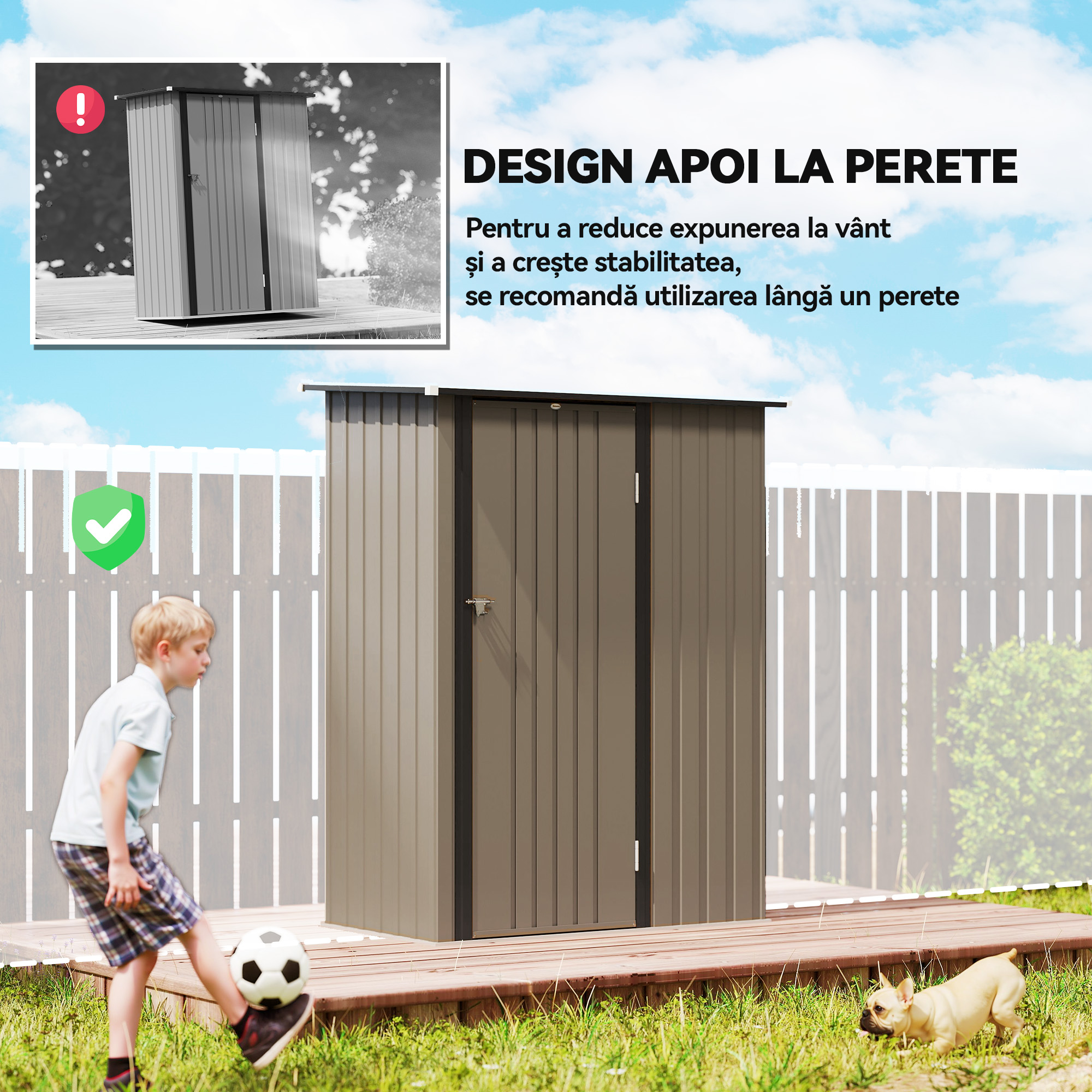  Magazie pentru Unelte din Metal cu Acoperis inclinat si Usa Blocabila, 142x86x189 cm, Maro [5]