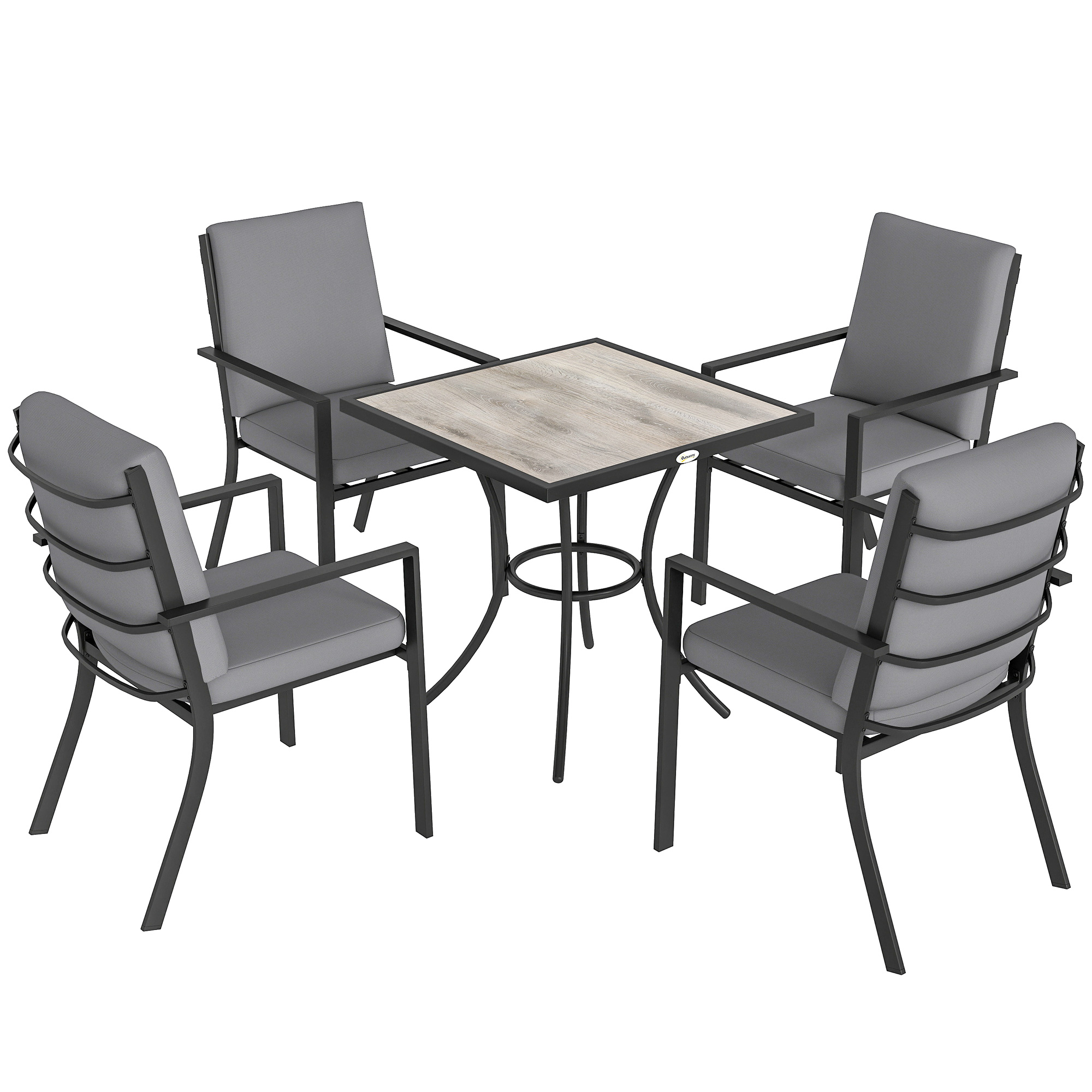 Outsunny 5 Pieces Outdoor Dining Set with Cushions, Garden Dining Set for 4 with Square Table and Stackable Chairs