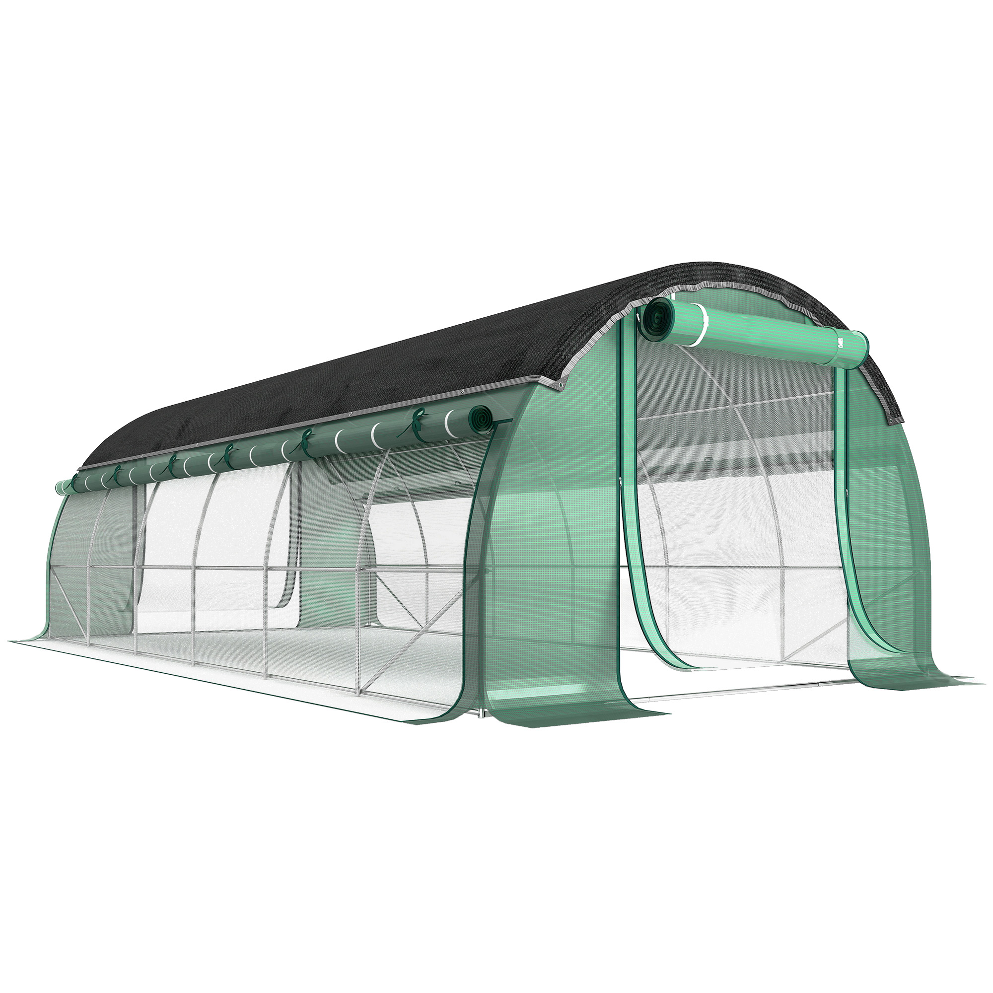 Outsunny Gewächshaus 6 x 3 x 2 m Foliengewächshaus mit 12 Fenster, Rolltüre günstig online kaufen