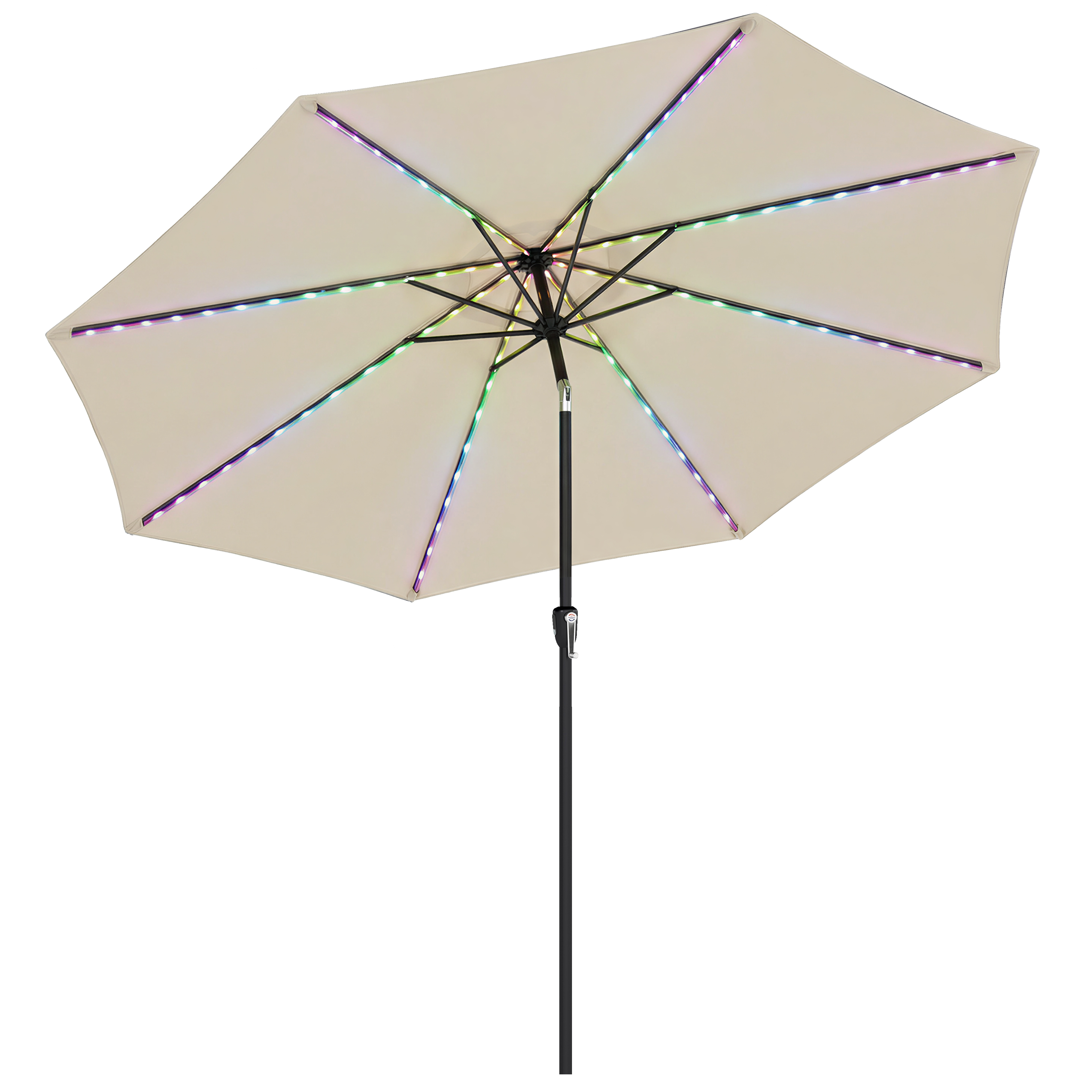 Outsunny 3 m Garden Parasol Umbrella with 112 Solar Powered LED Lights, Patio Umbrella with Crank Handle, Beige