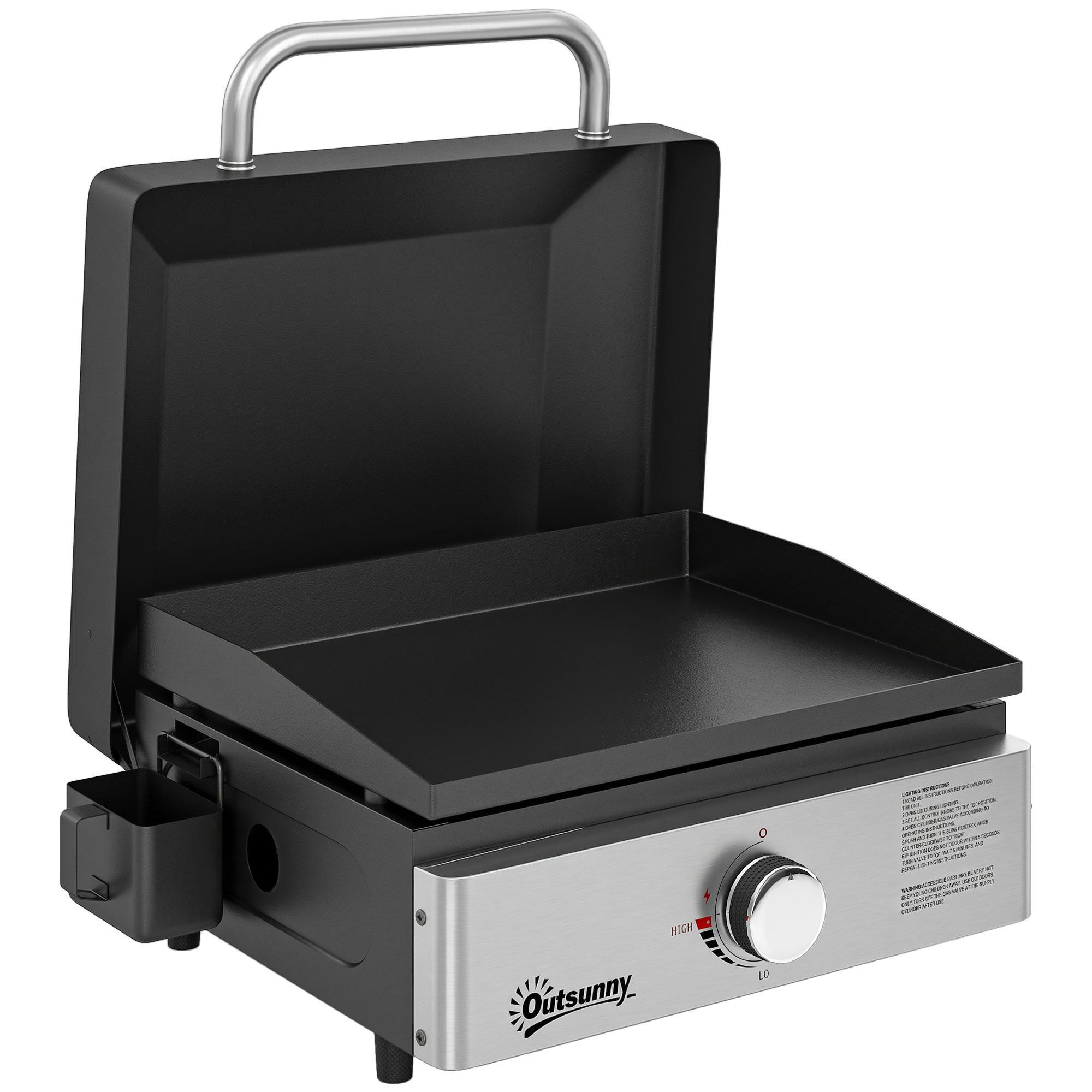 Outsunny Grill Griddle, Portable Gas Plancha, 3.5 kW, Tabletop Gas BBQ with Grease Cup for Camping Picnic Patios, Black