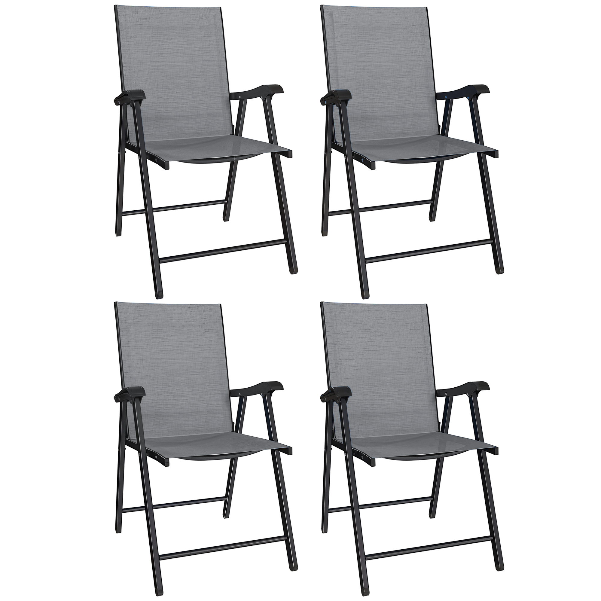 Outsunny Folding Garden Chairs Set of 4, Foldable Garden Dining Chairs with High Back, Armrests, Texteline Seat, Light Grey