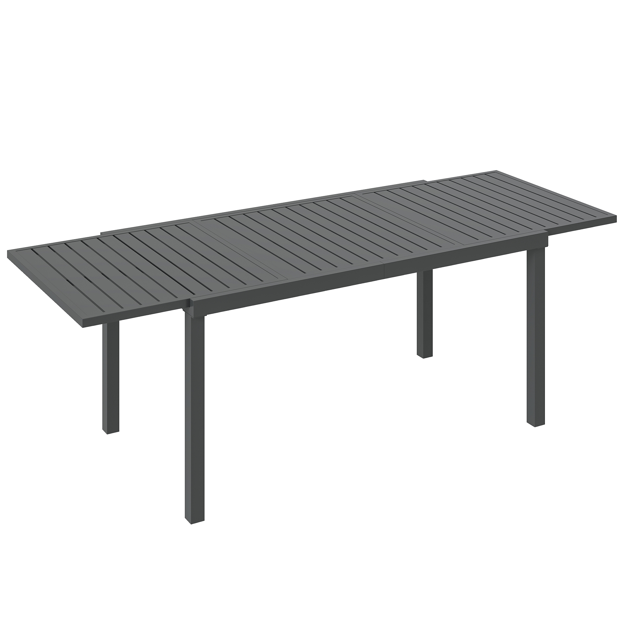 Outsunny Extending Garden Table for 6-8 People, Full Aluminium Outdoor Dining Table with Slatted Top, Dark Grey