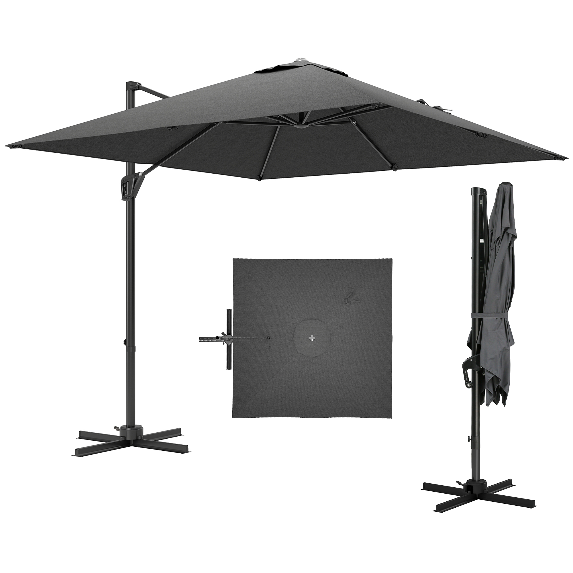 Outsunny Patio Offset Parasol Umbrella, Cross Base Included, Weights Required - Dark Grey   Aosom UK