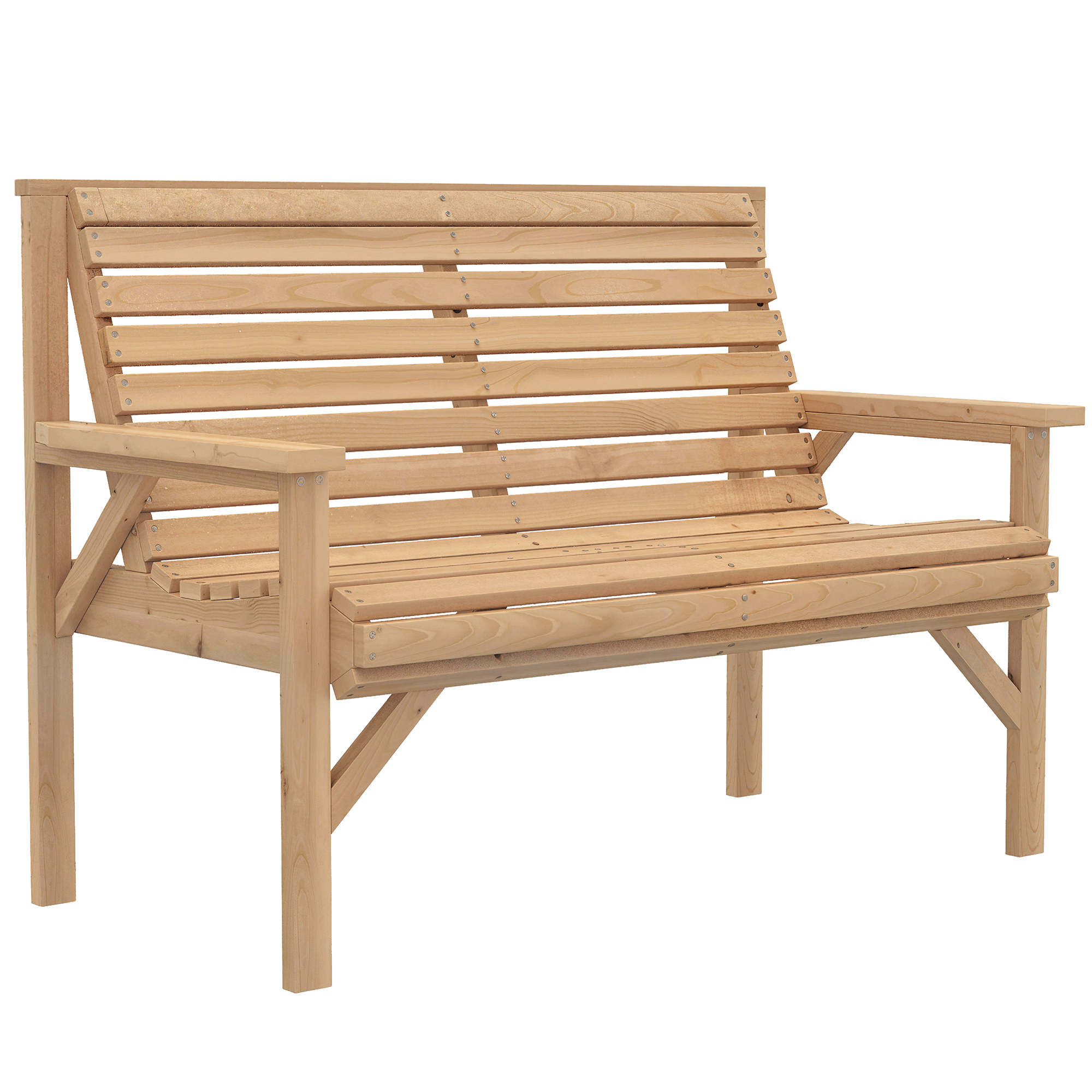 Outsunny 2 Seater Wooden Garden Bench, Slatted Patio Bench with Armrest and Backrest, Outdoor Furniture for Indoor, Balcony