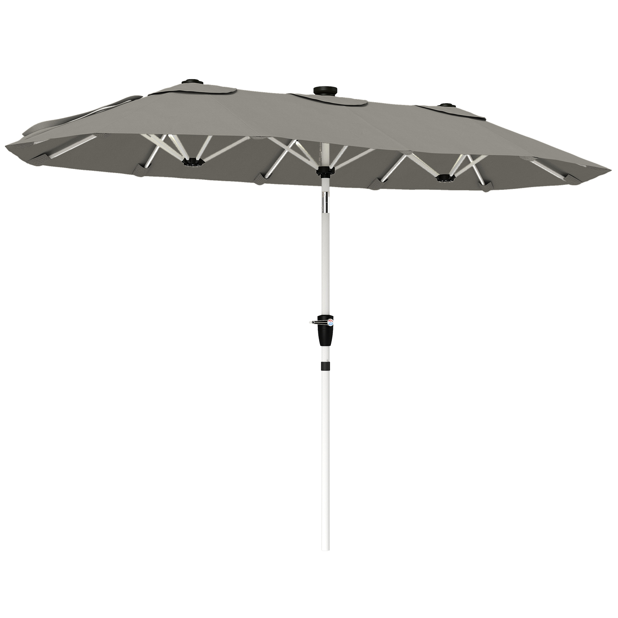 Outsunny 3 m Double-Sided Garden Parasol with LED Solar Lights, Outdoor Extra Large Sun Umbrella with Crank Handle, Grey