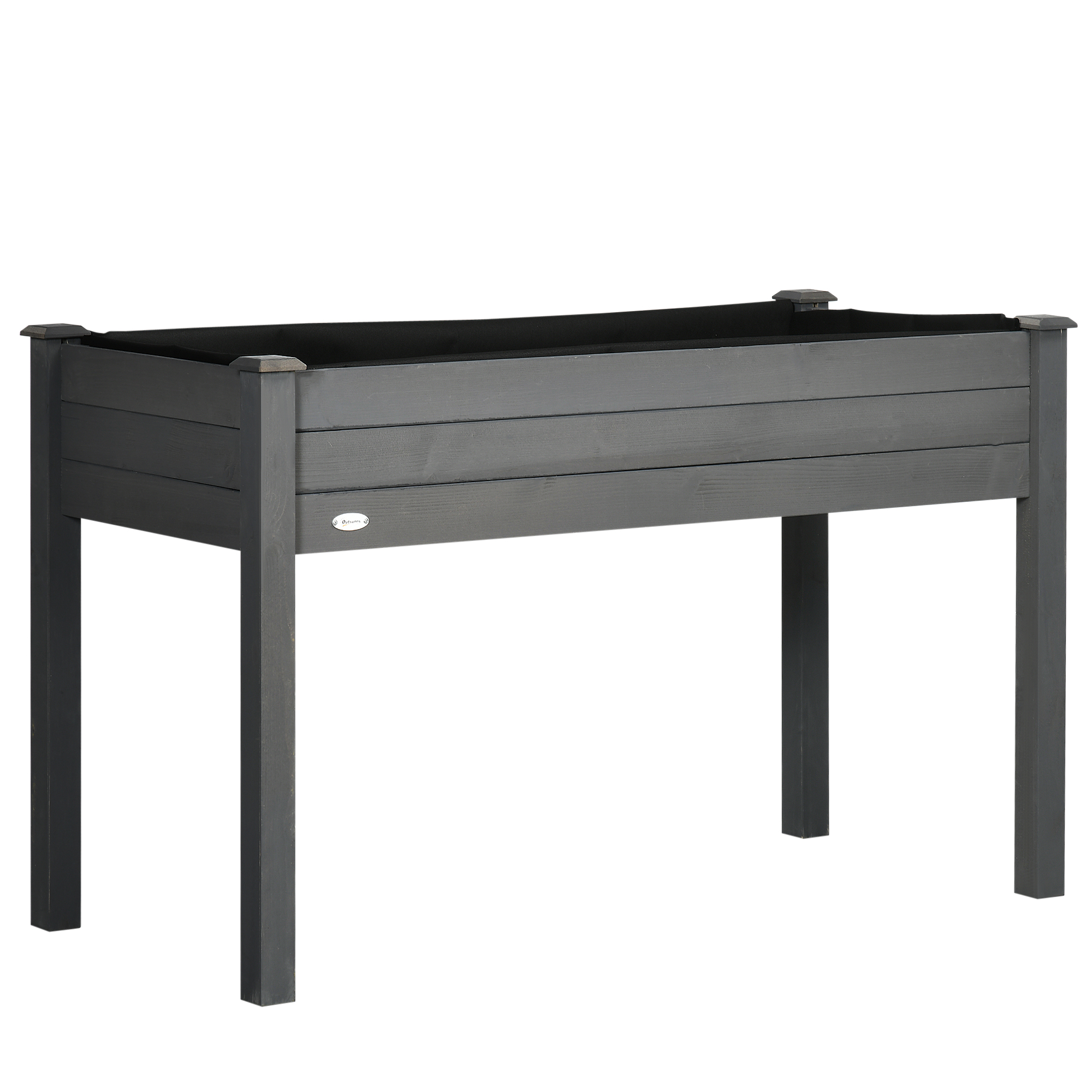 Outsunny Raised Bed for Garden, Wooden Elevated Planter Box with Bed Liner, for Flower Vegetable Herb, Dark Grey