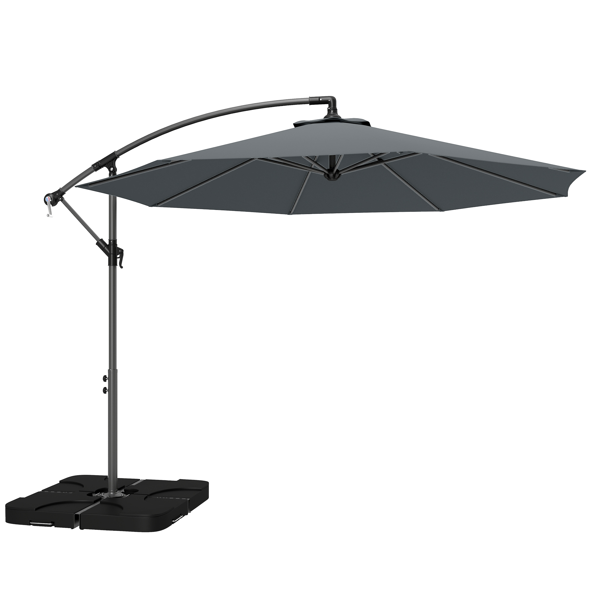 Outsunny 3m Overhanging Parasol, with Base, Weights and Cover - Dark Grey